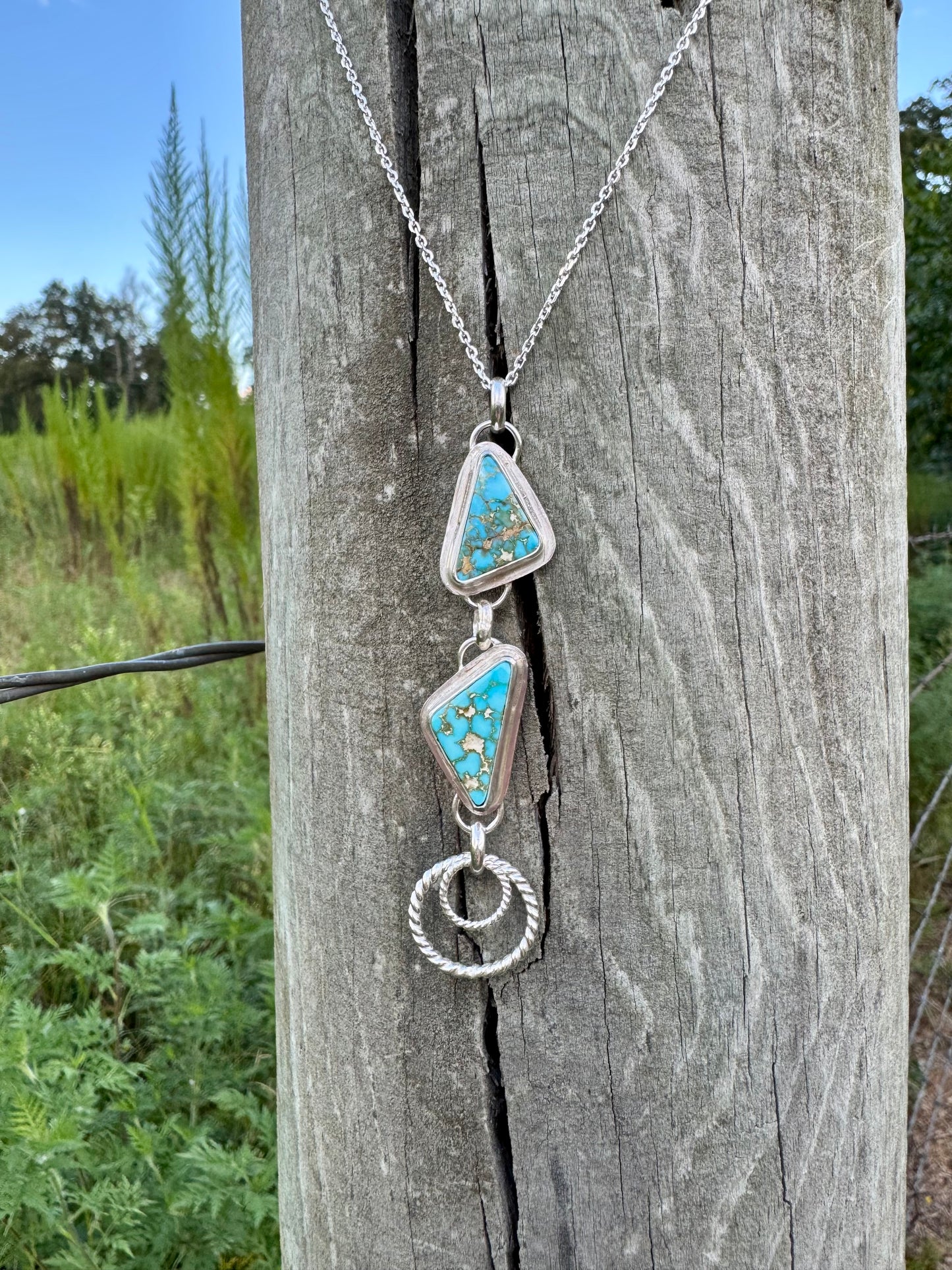 Two stone High Grade Spiderweb Kingman pendant