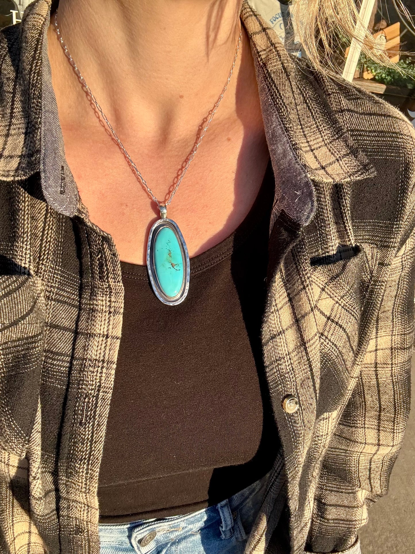 Large shadowbox Kingman turquoise necklace