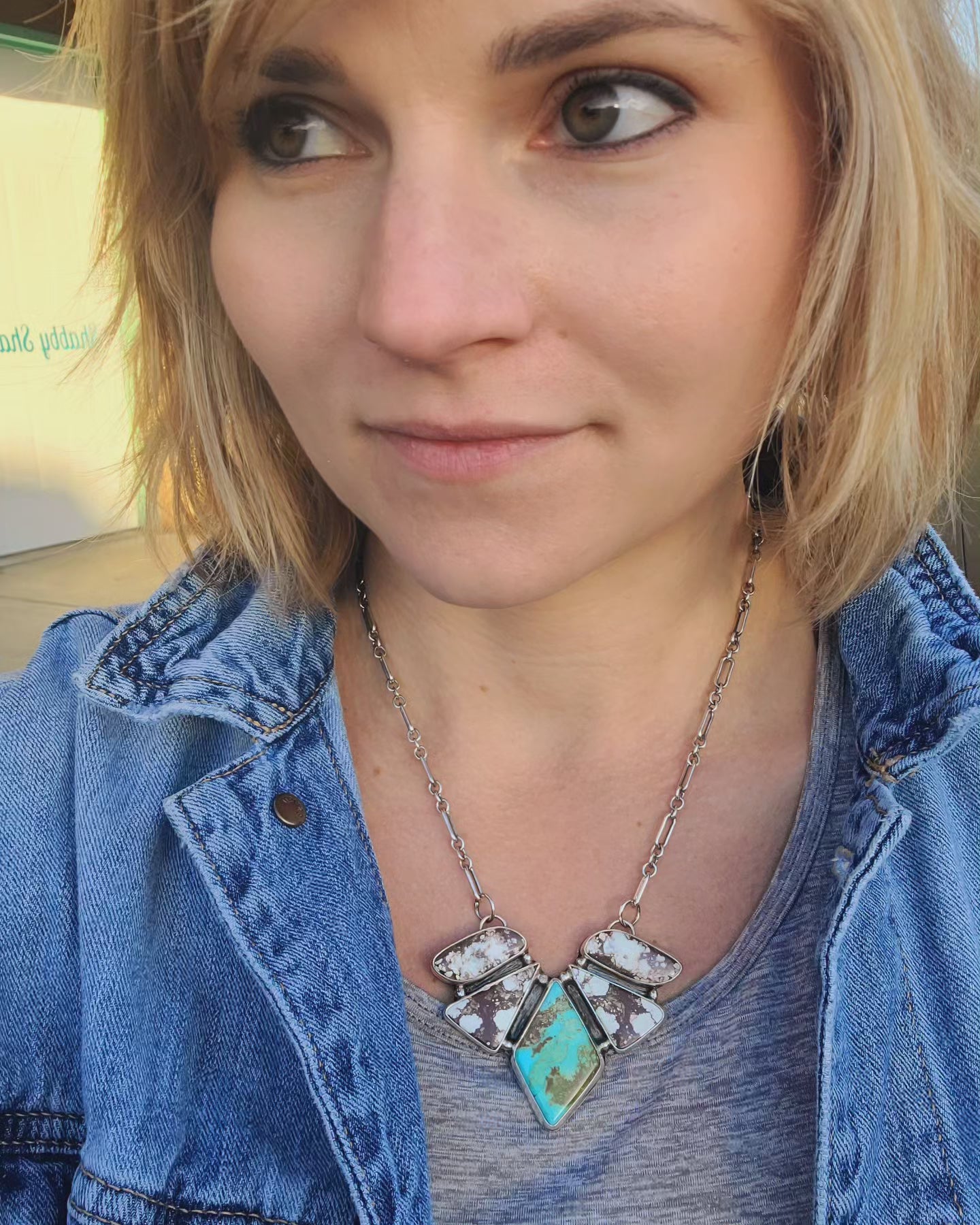 Turquoise and Wild Horse bib necklace