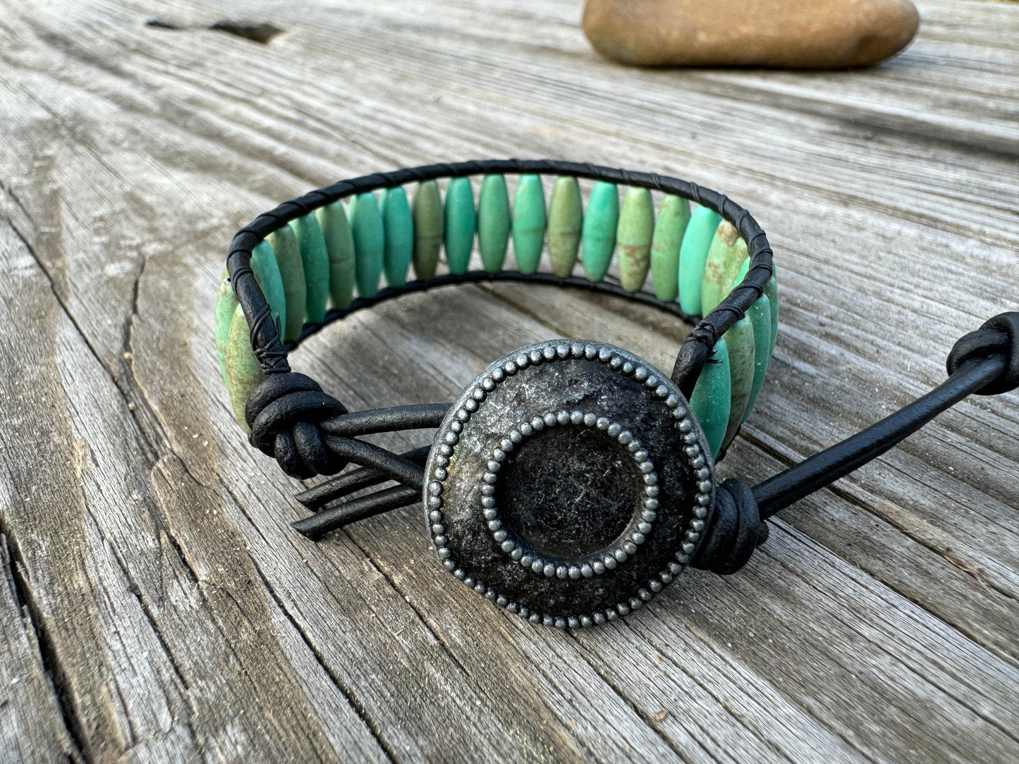 Green Magnesite Leather wrap bracelet