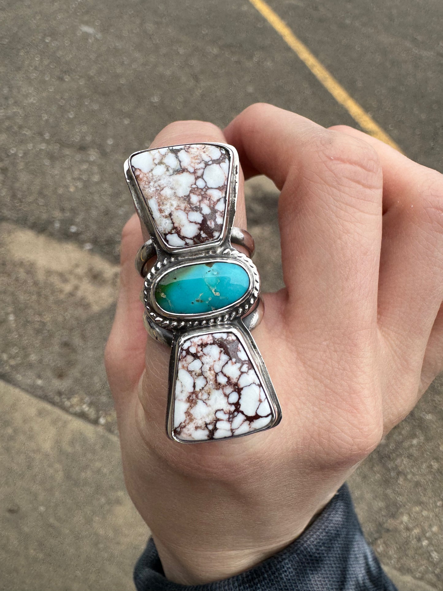 Wild horse Magnesite and Sonoran Gold Turquoise ring size 8.25
