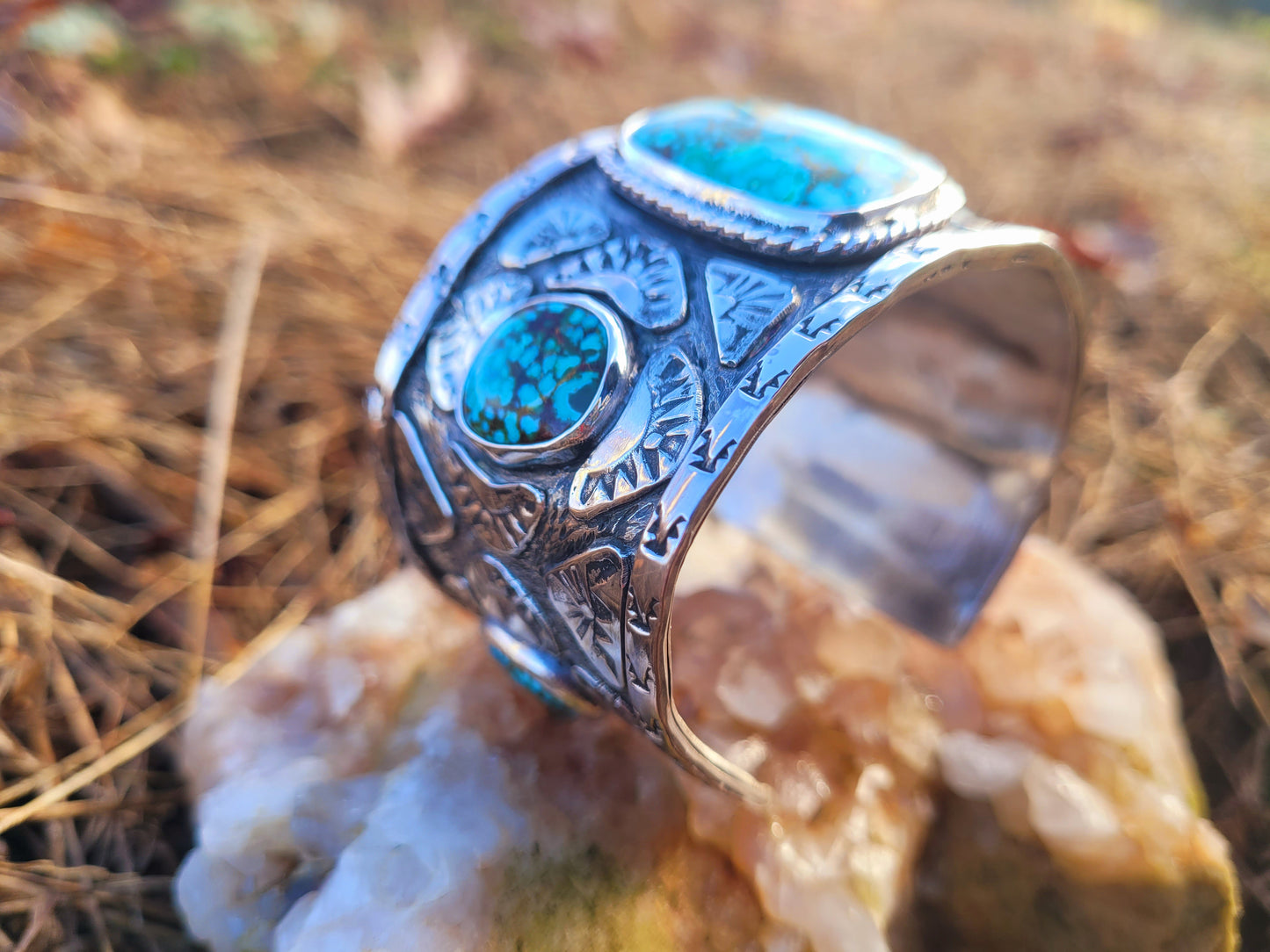Spiderweb Kingman wide cuff bracelet