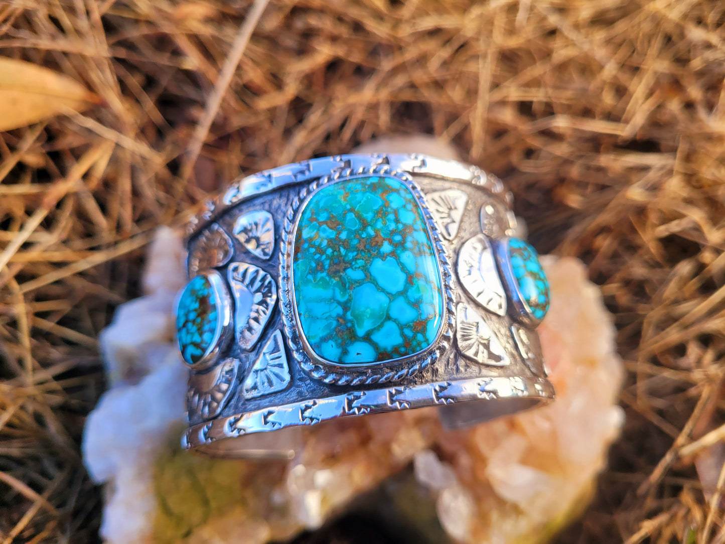 Spiderweb Kingman wide cuff bracelet