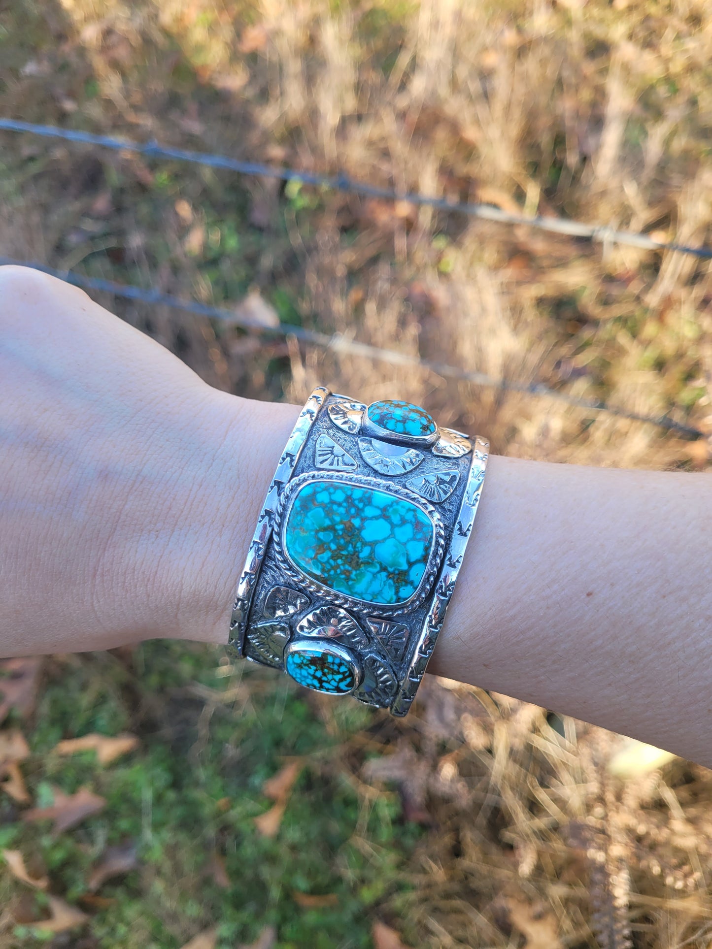 Spiderweb Kingman wide cuff bracelet