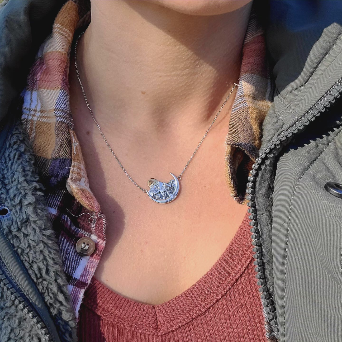 Moon and sun landscape necklace