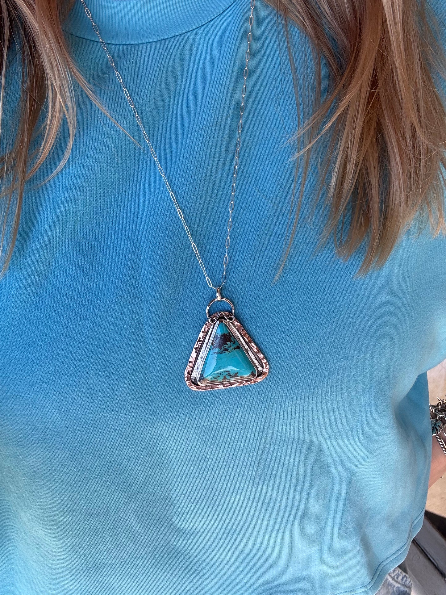 Triangle Kingman Turquoise Pendant with Copper detail