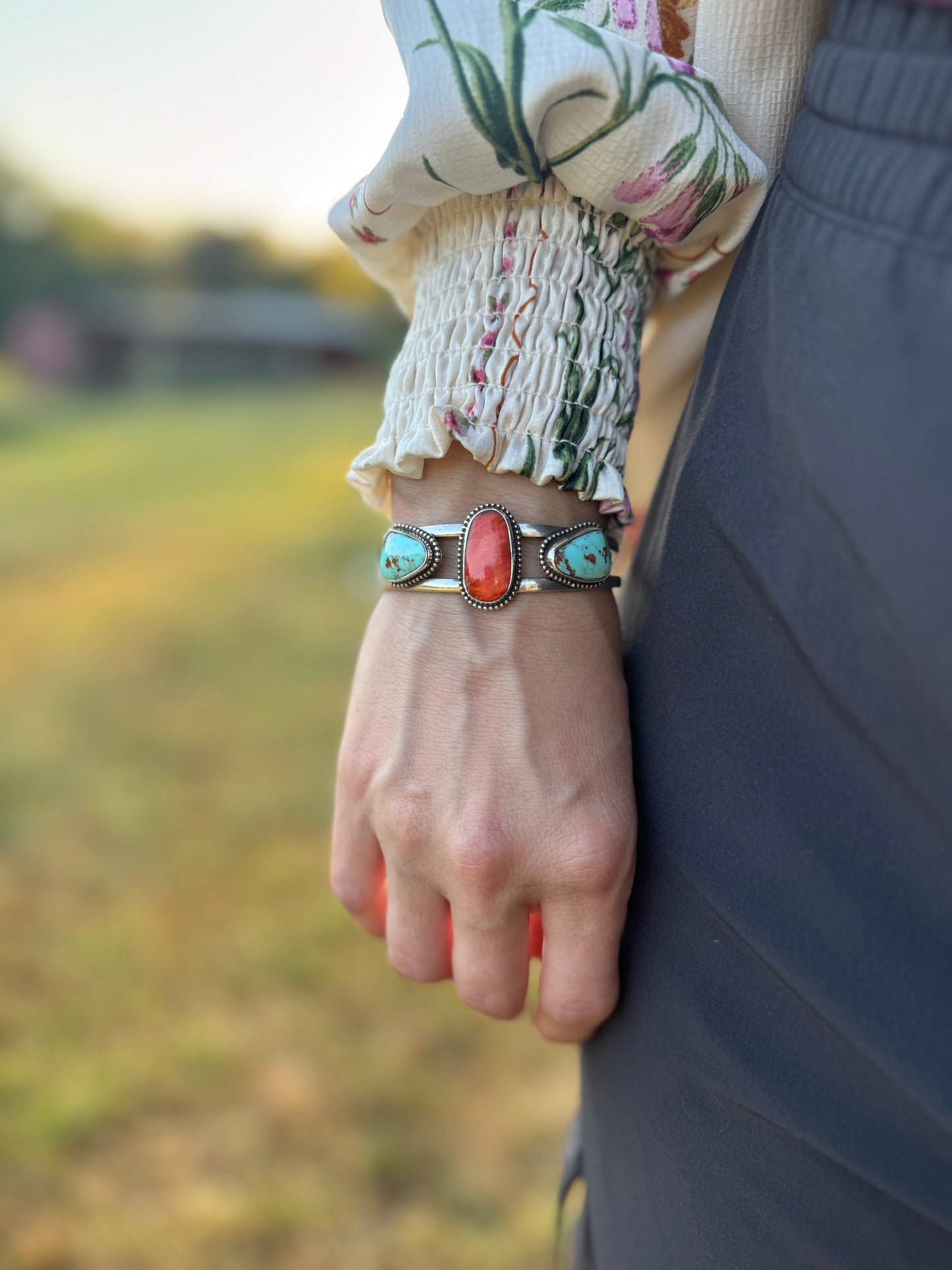 Tyrone turquoise and Spiny oyster cuff