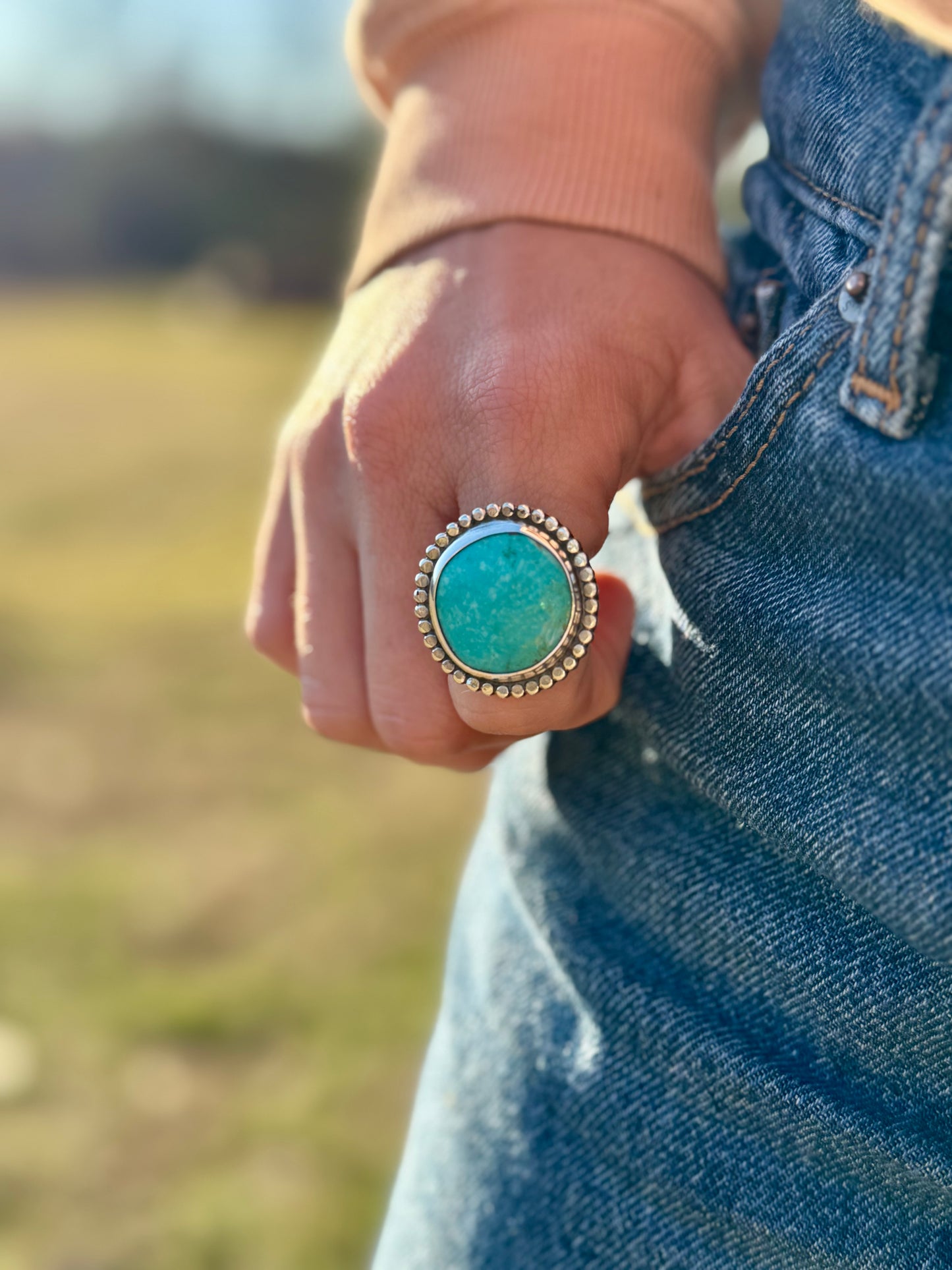 Round blue Tyrone Turquoise Ring size 9