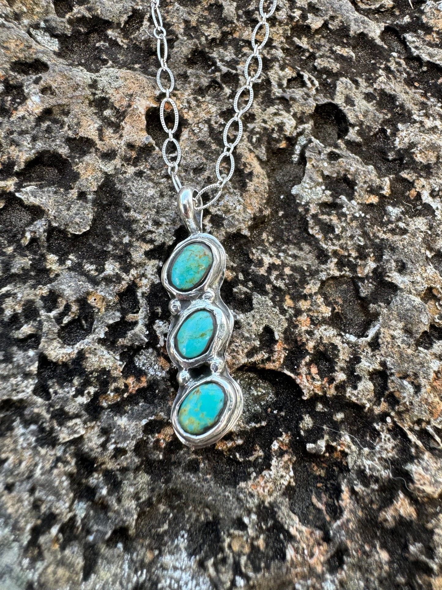 Dainty three stone turquoise pendant