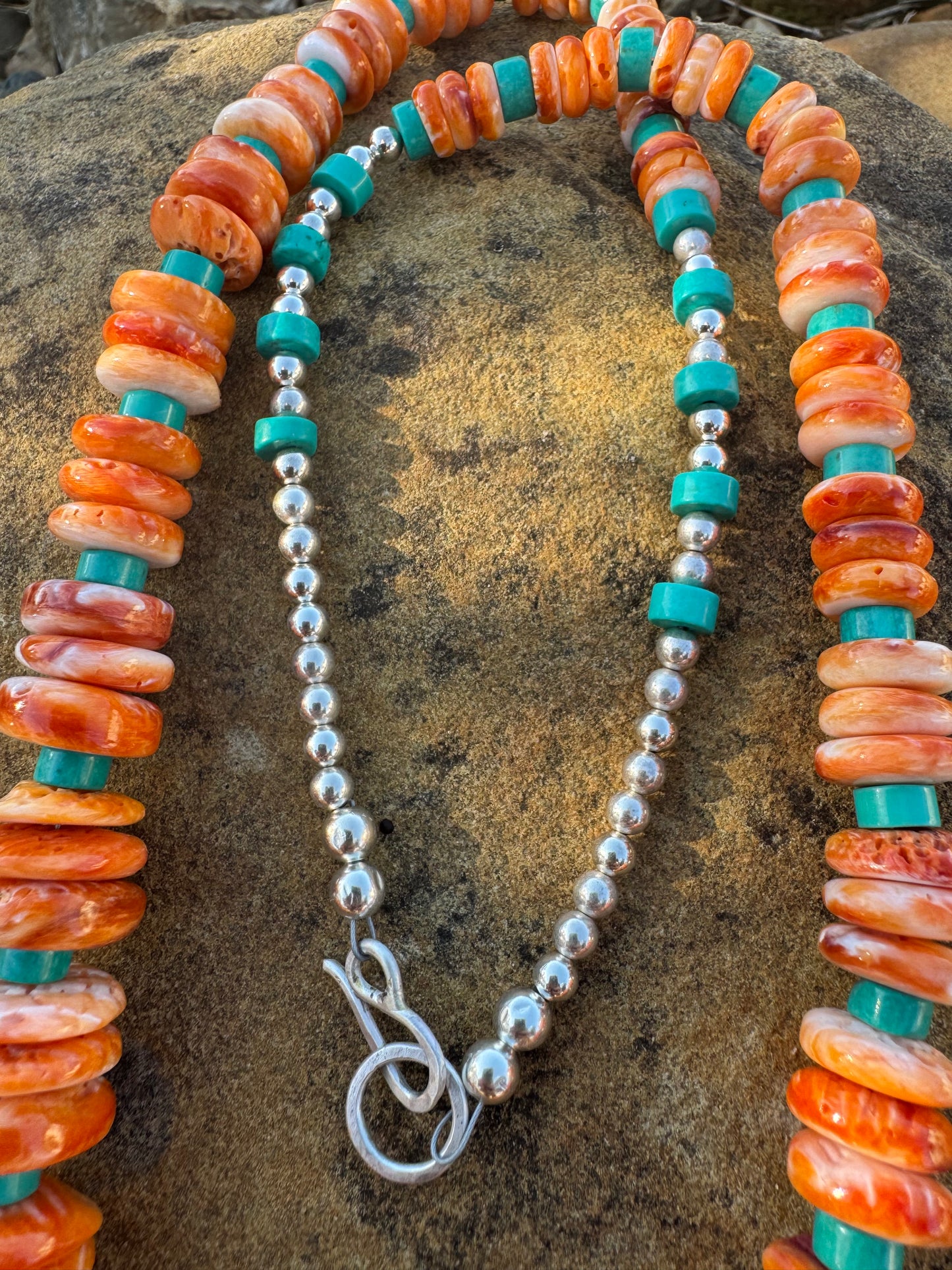 Spiny oyster and turquoise Heishi Beaded Necklace