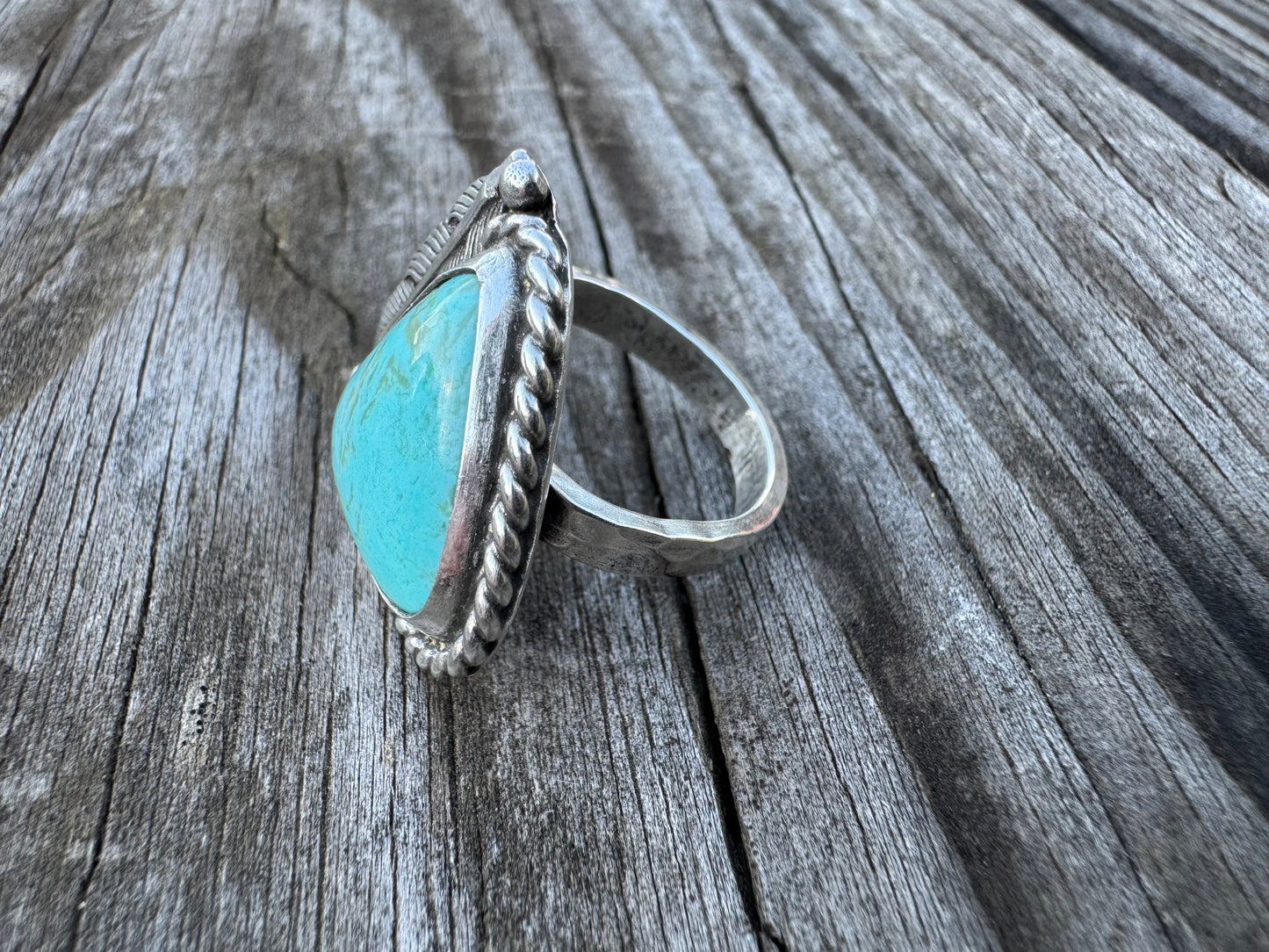 Turquoise ring with Feather size 7.75