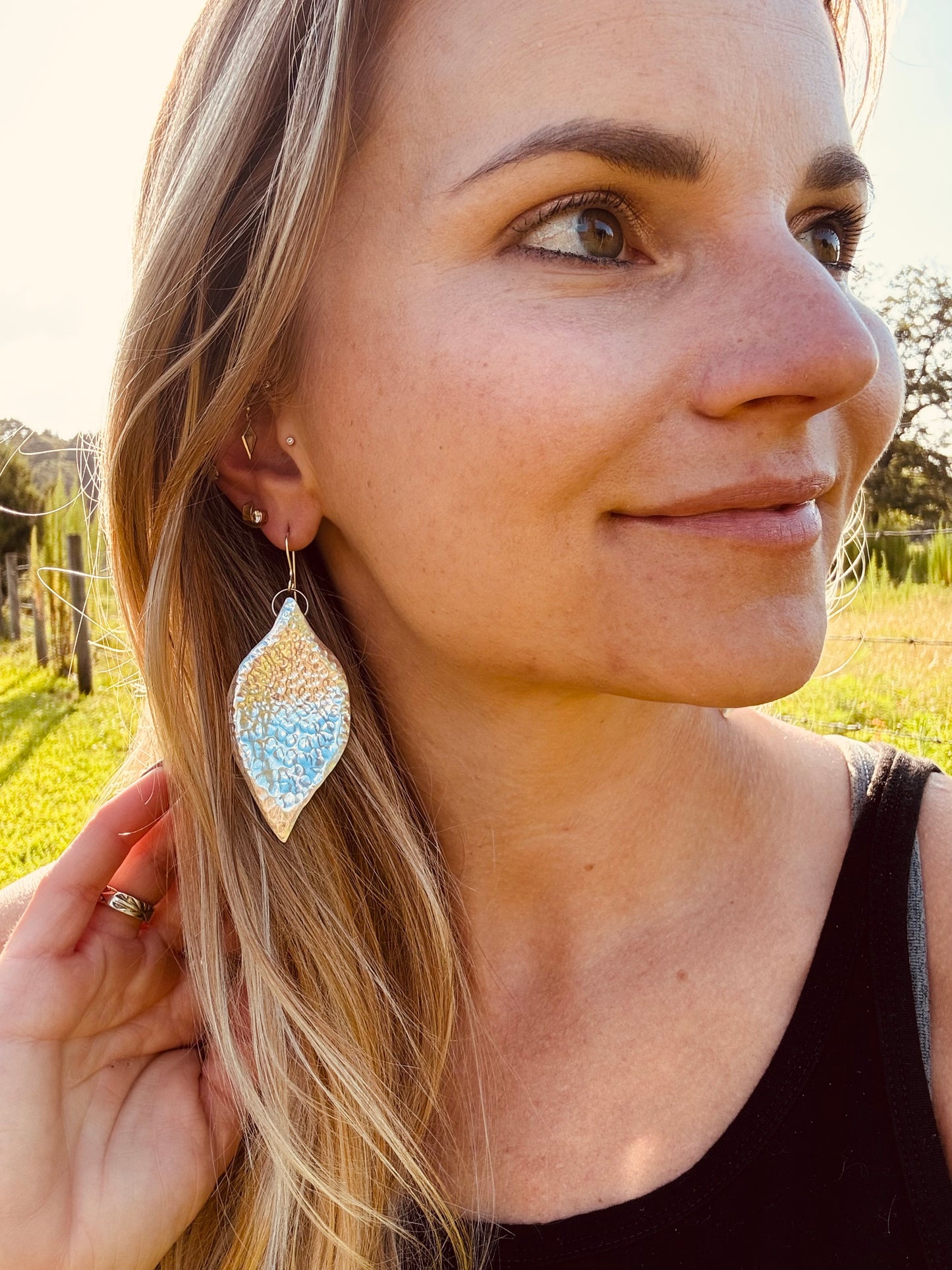 Hammered Sterling silver Leaf Earrings