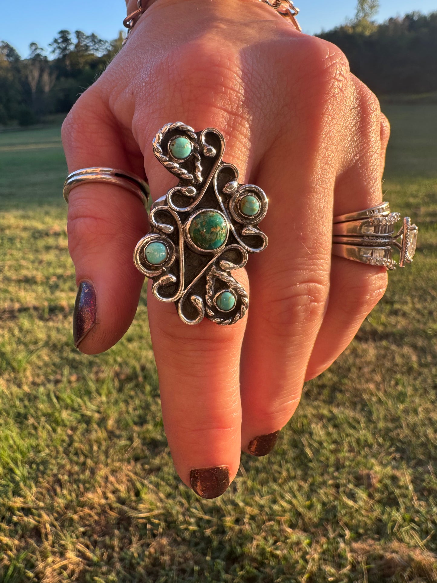 Filigree Turquoise Statement ring size 6