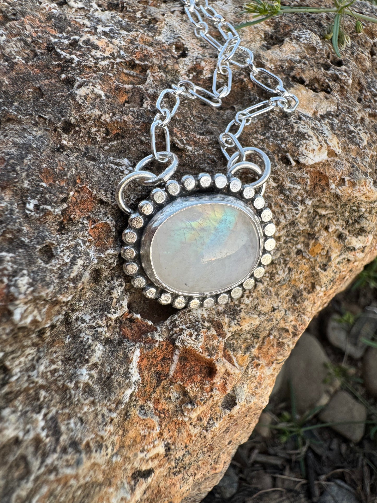 Rainbow Moonstone Station necklace