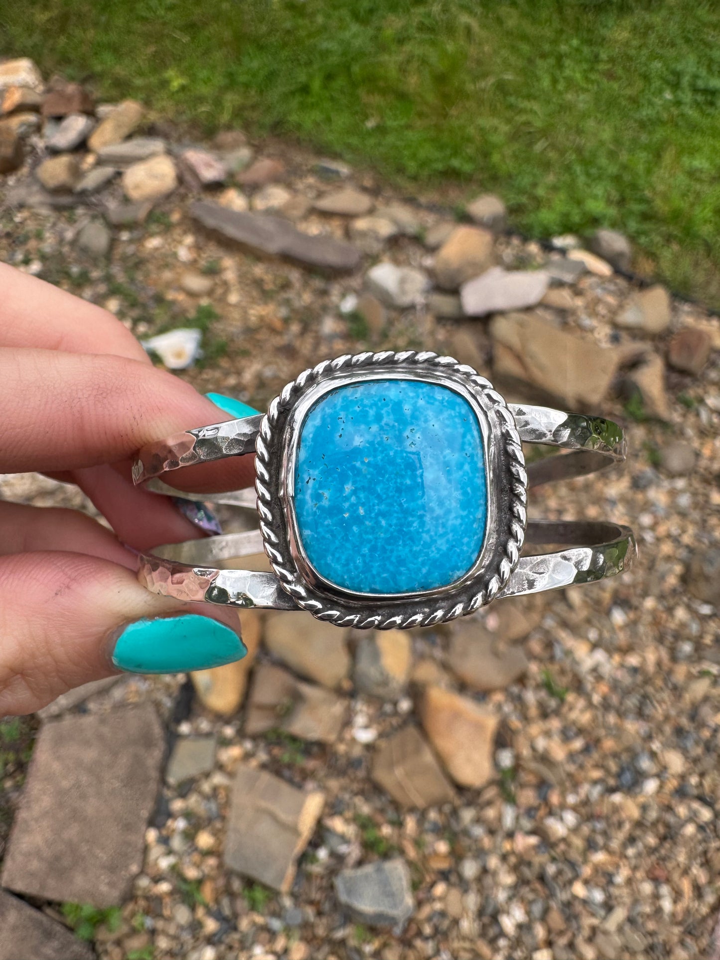 Bright turquoise hammered cuff