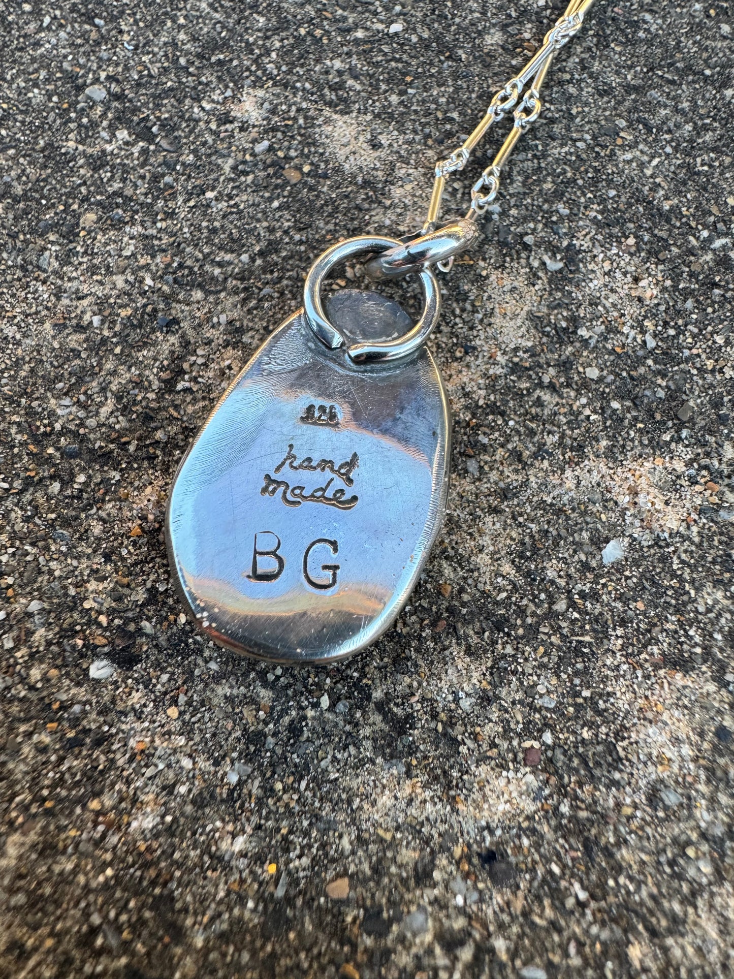 Shadowbox stamped turquoise pendant
