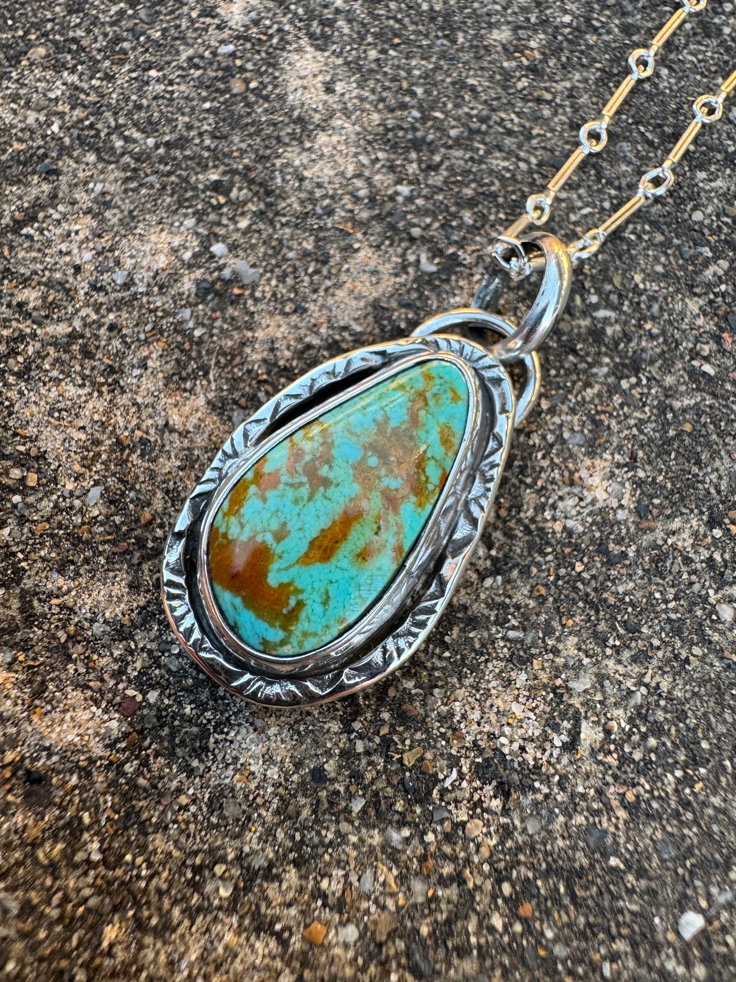 Shadowbox stamped turquoise pendant