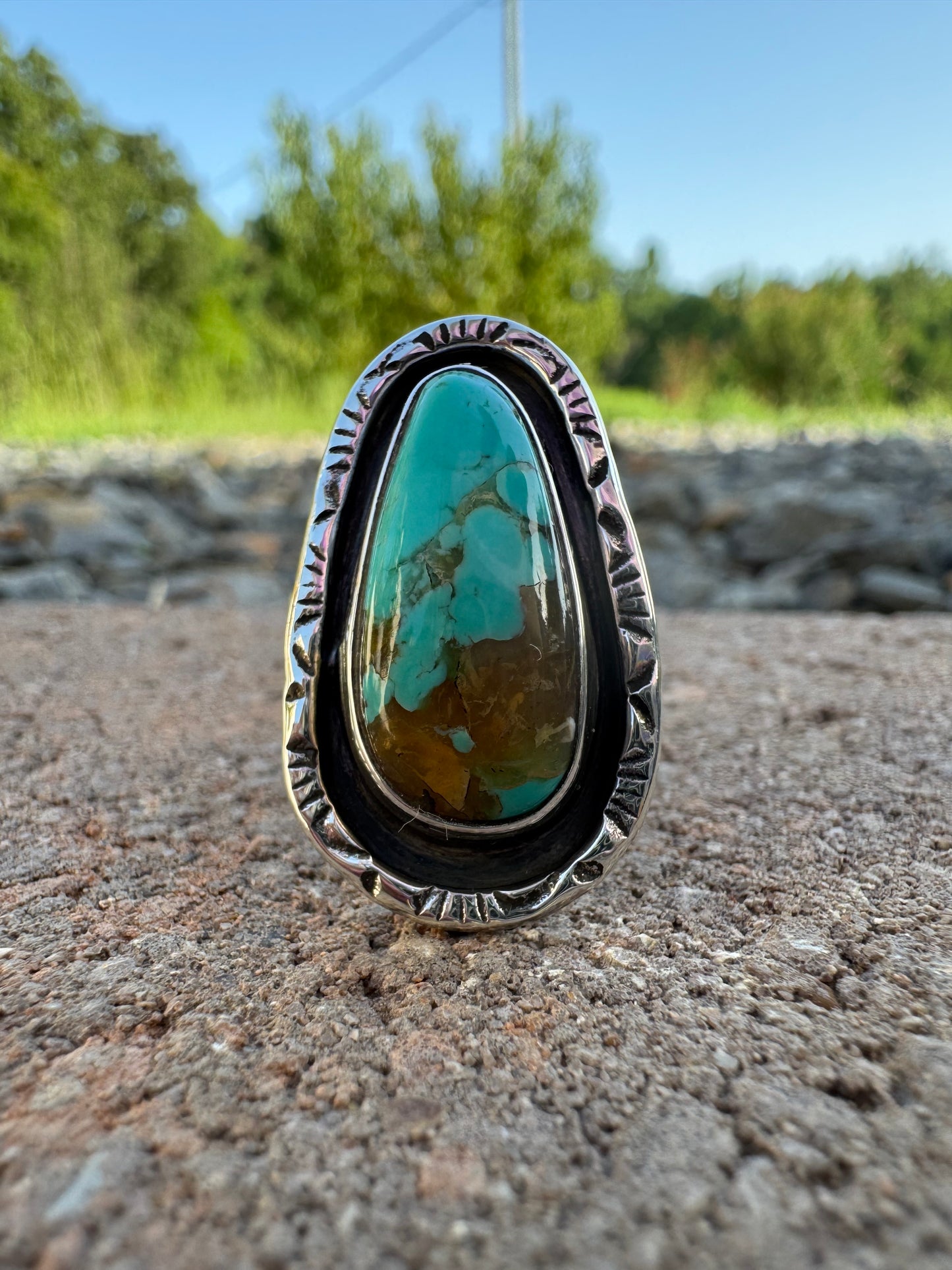 Hand stamped turquoise ring size 8