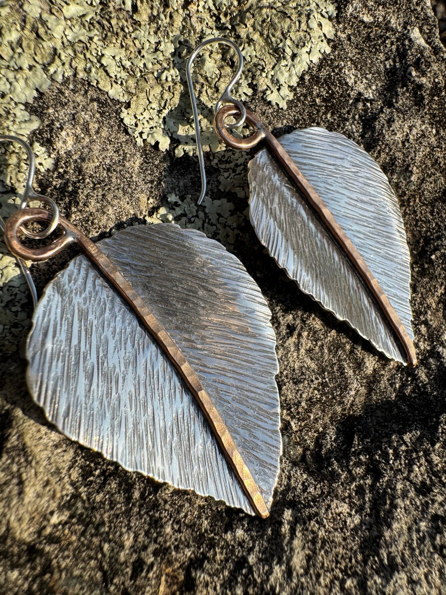 Sterling silver and Bronze textured Leaf Earrings