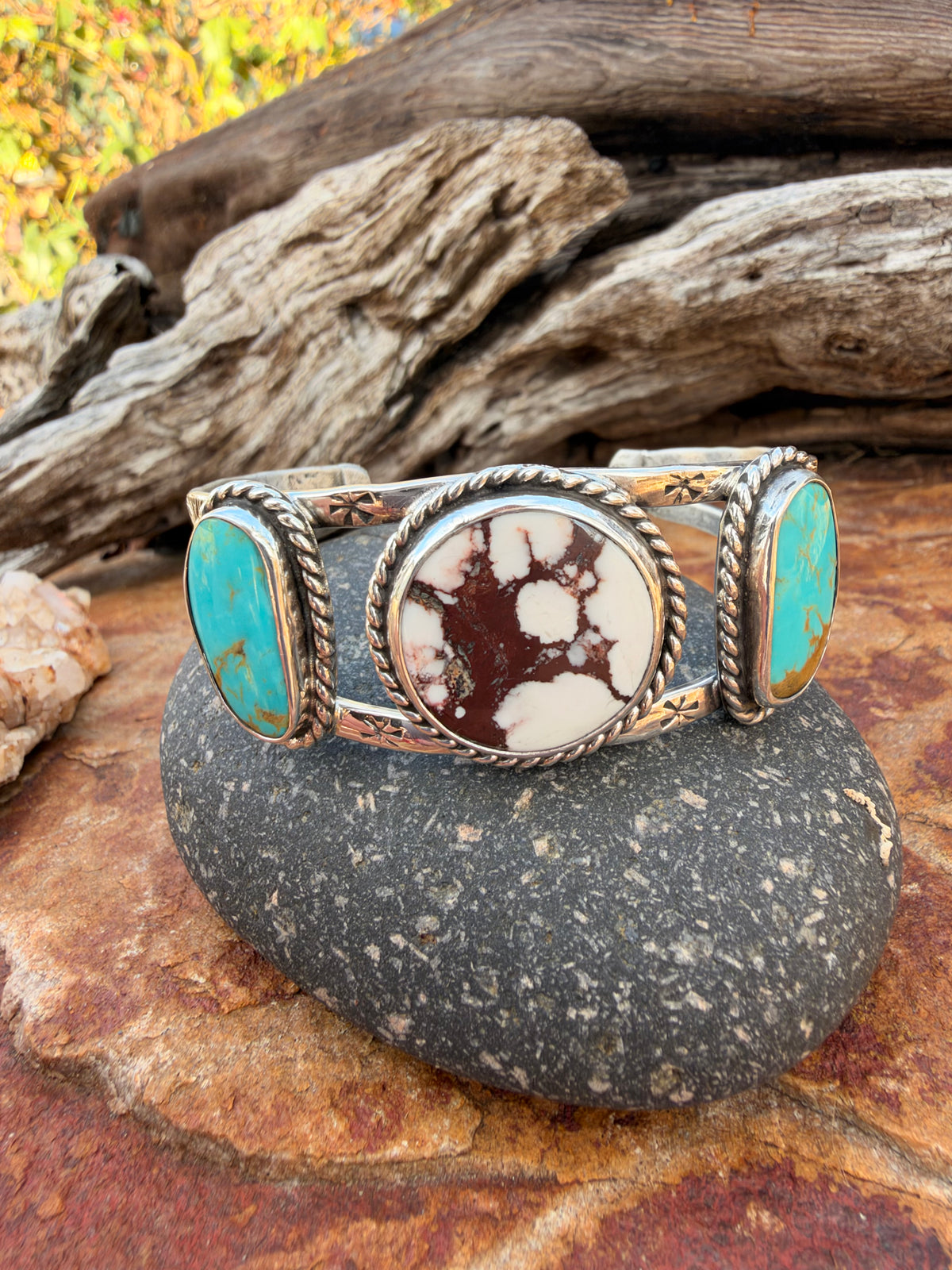 Wild and Blue - Hand stamped Turquoise Cuff