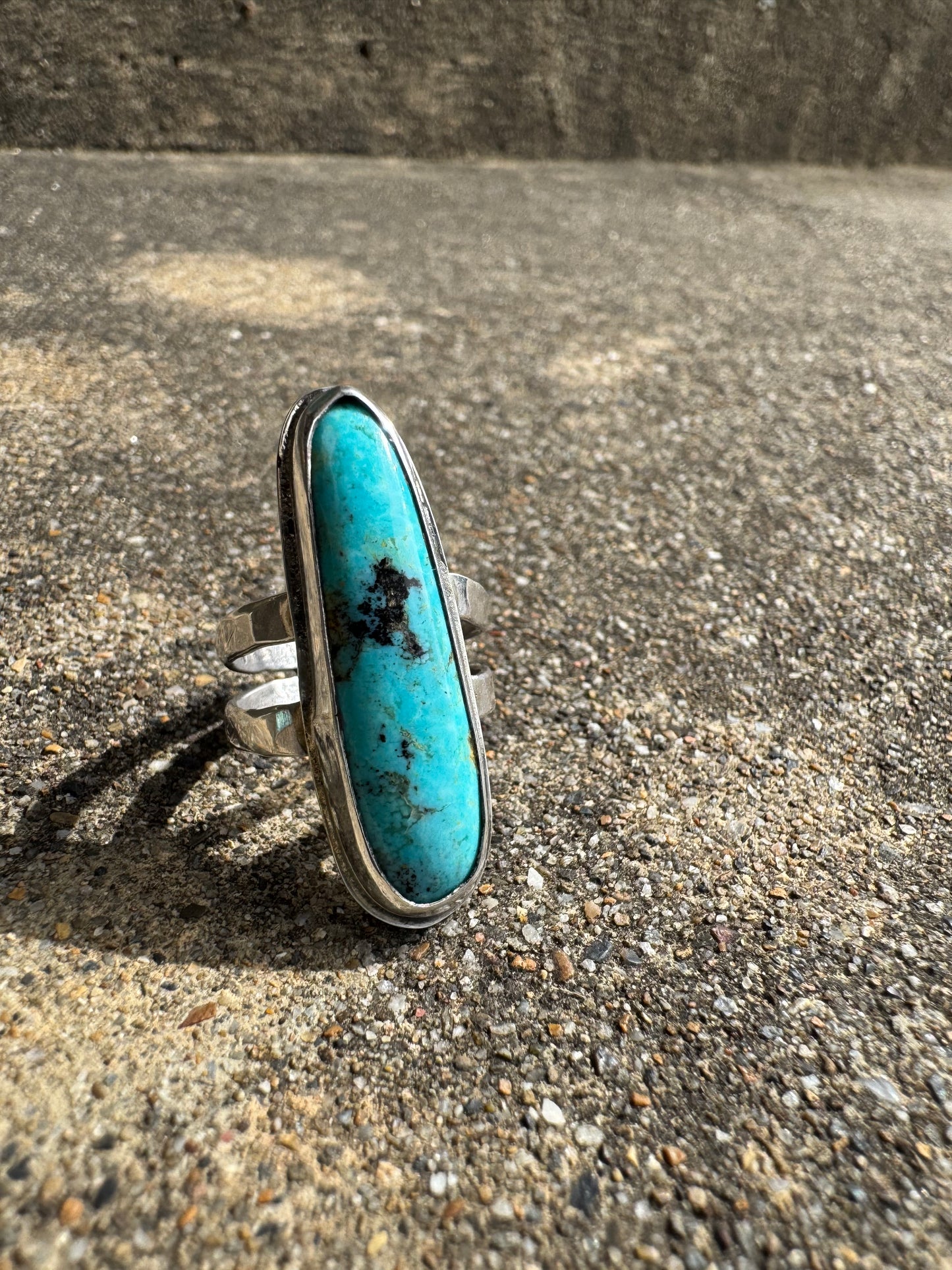Long Kingman turquoise ring size 6.5