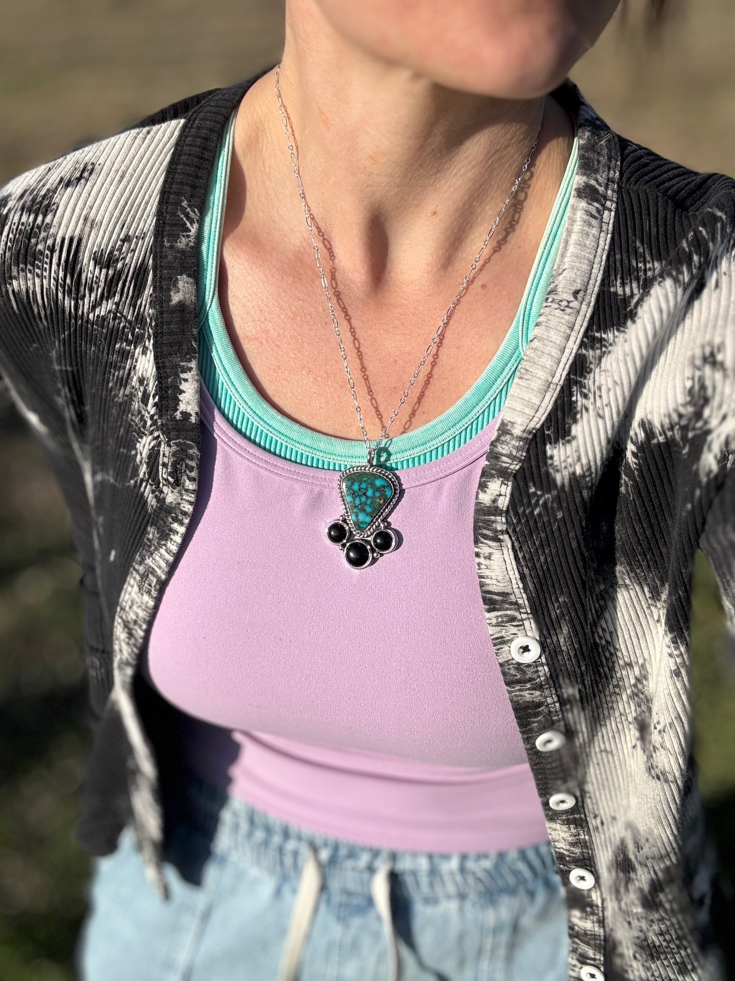 High Grade Spiderweb Kingman Turquoise and Black Onyx Necklace
