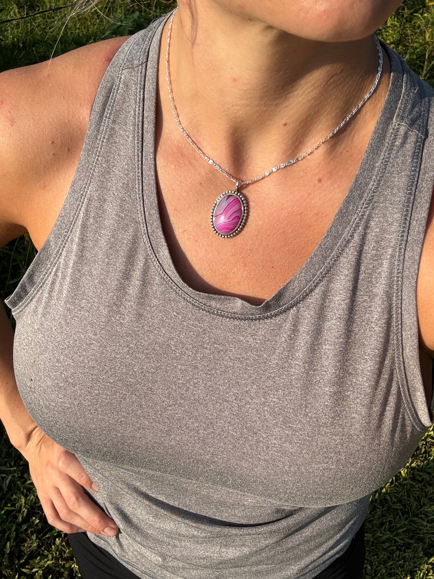 Pink banded agate necklace