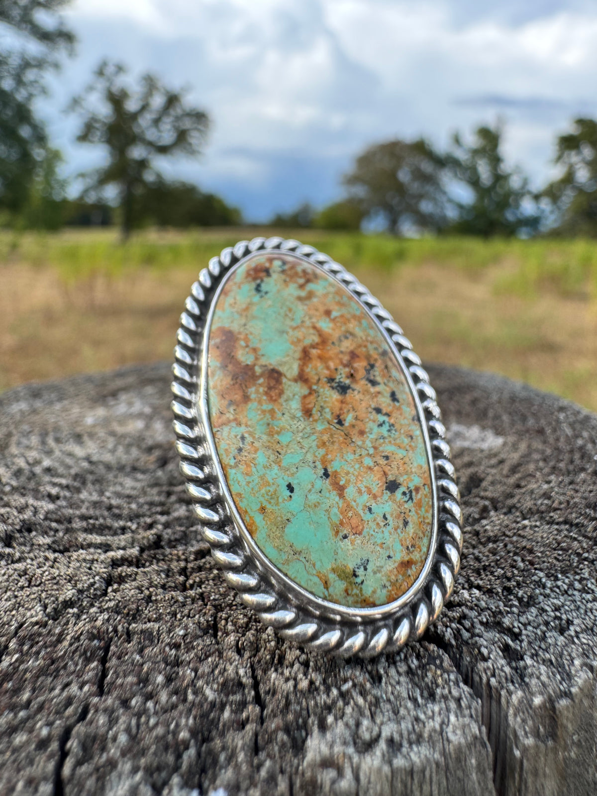 Speckled Tyrone Turquoise Statement Ring size 8