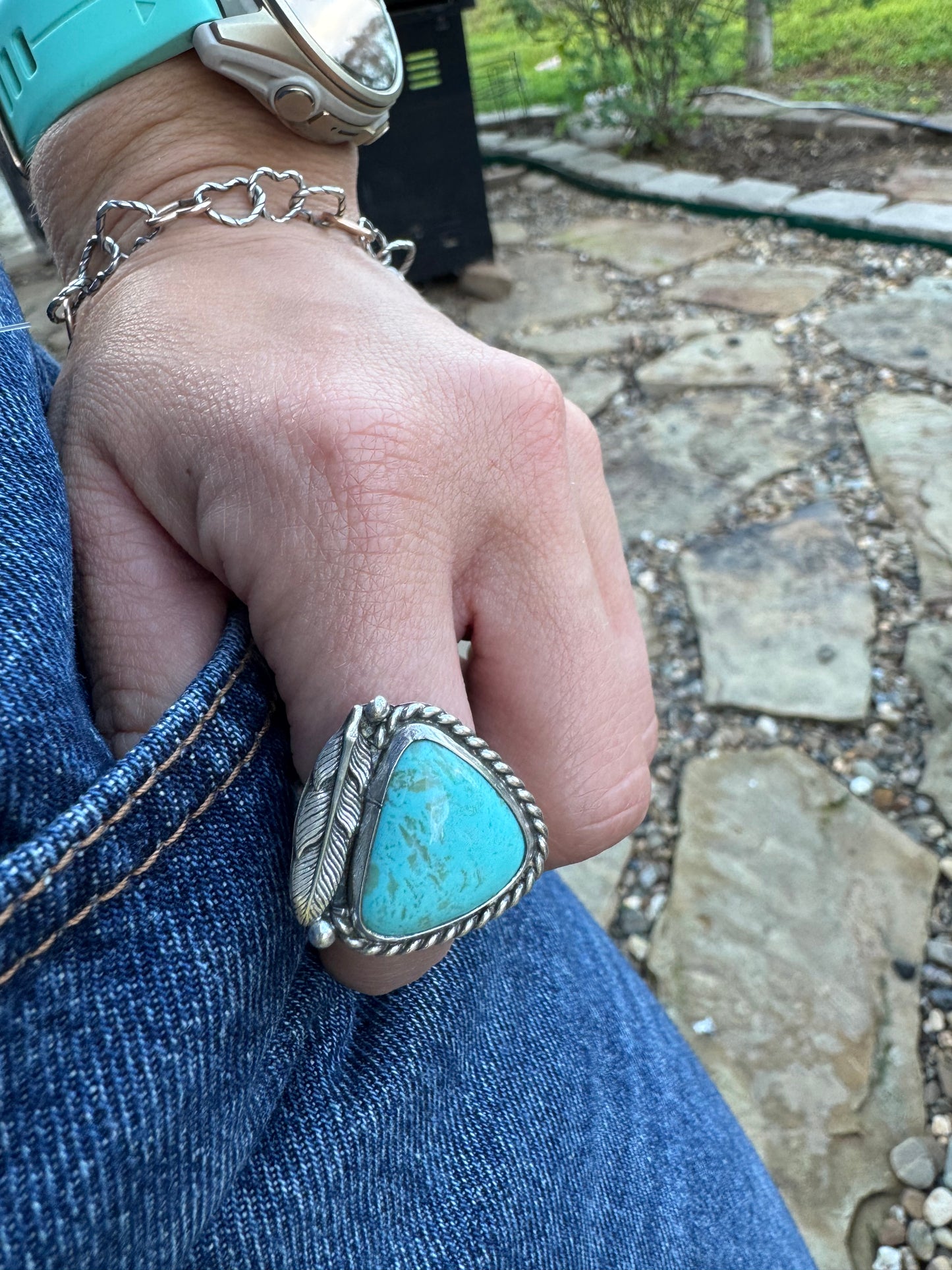 Turquoise ring with Feather size 7.75