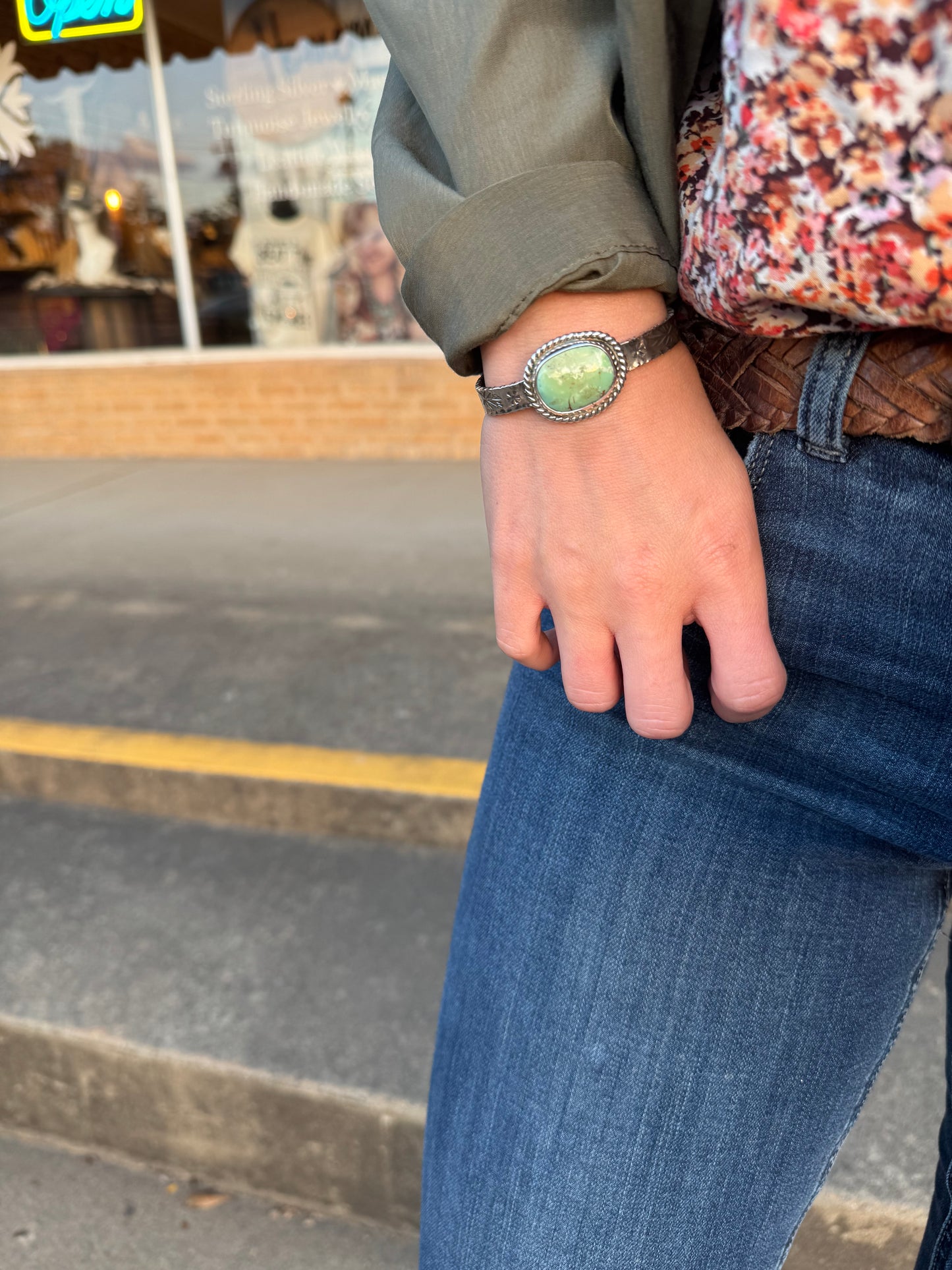 Green Tyrone Turquoise Stamped Cuff Bracelet