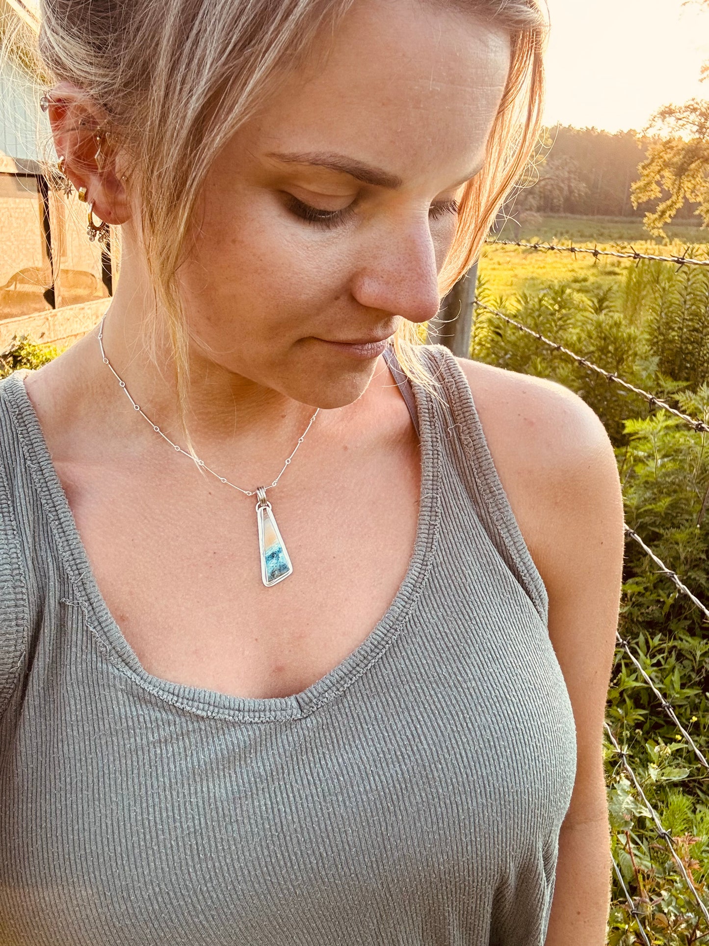 Blue opal wood pendant