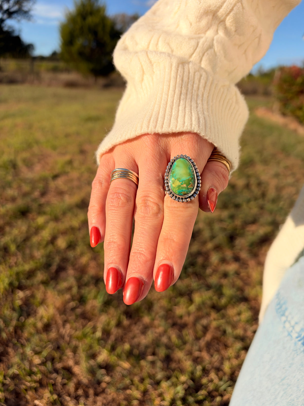 Green Sonoran Gold Statement Ring size 9