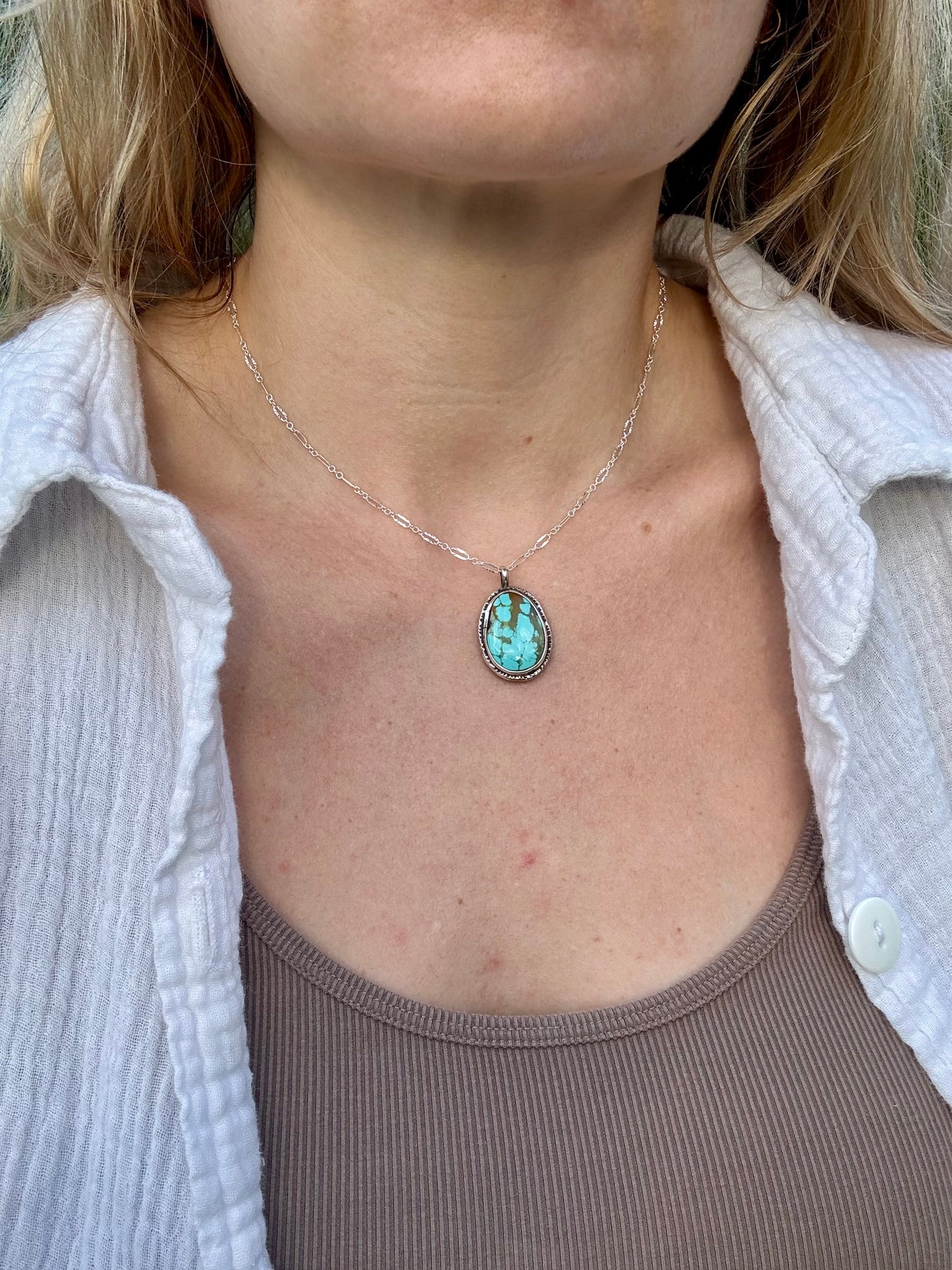 Rustic Oval Tyrone Turquoise Necklace
