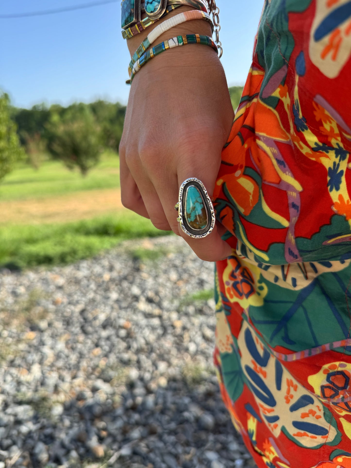 Hand stamped turquoise ring size 8