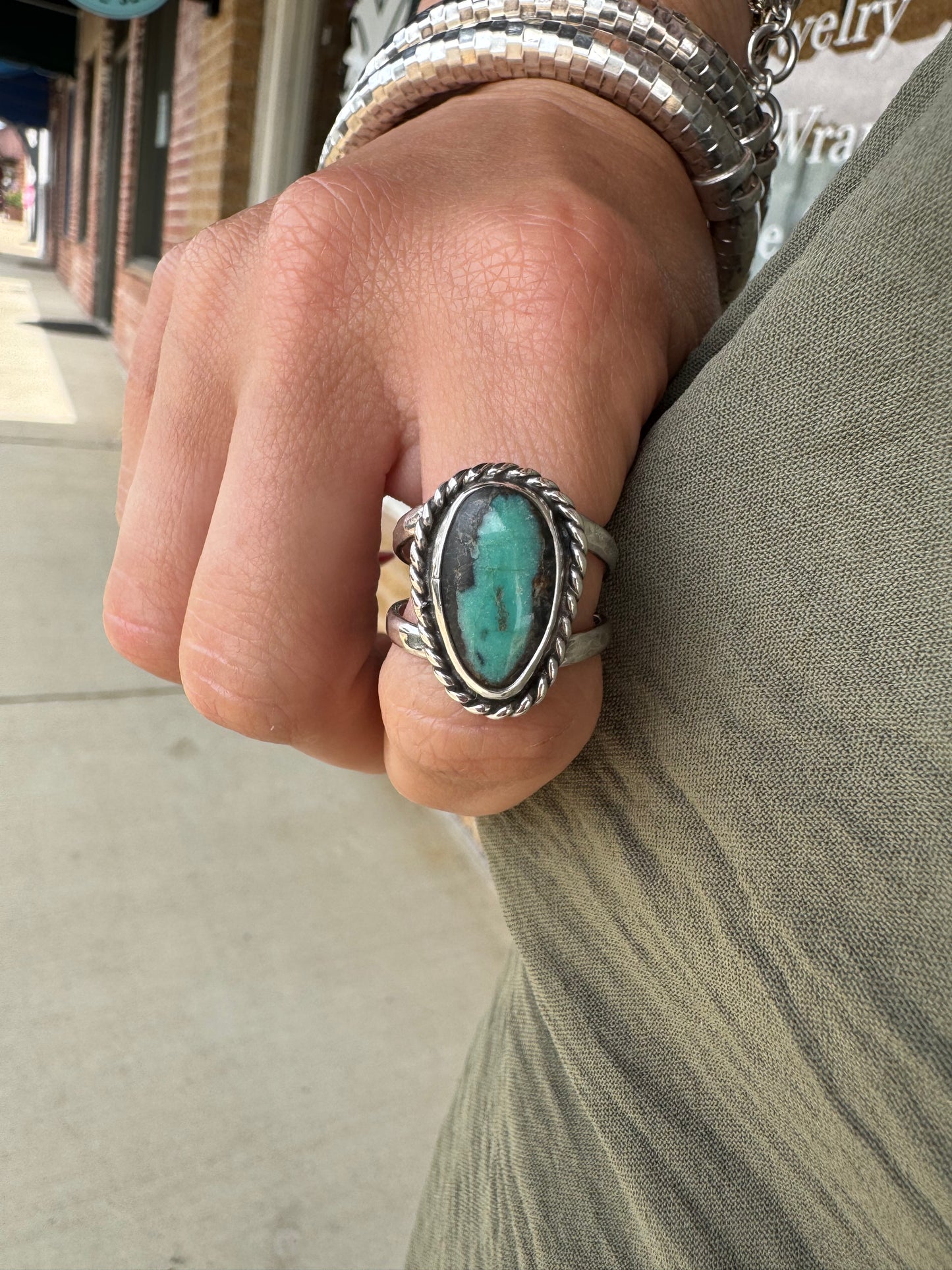 Black and Green turquoise ring size 8
