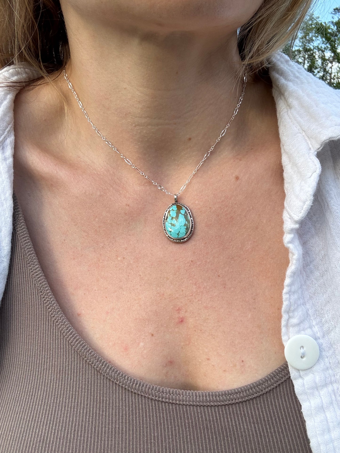 Rustic Oval Tyrone Turquoise Necklace