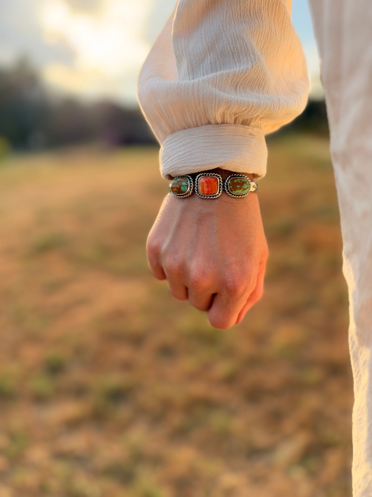 Tyrone turquoise and Spiny Oyster Cuff Bracelet