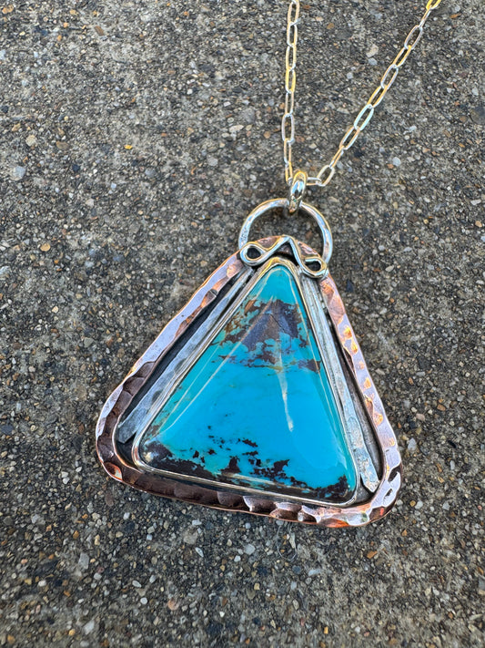 Triangle Kingman Turquoise Pendant with Copper detail