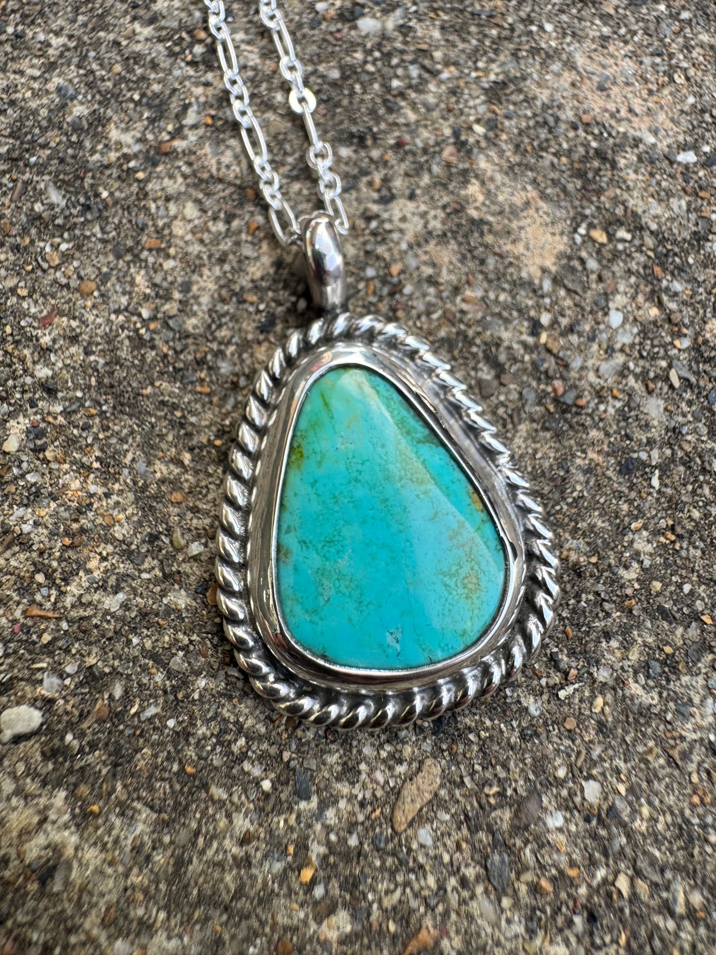 Tyrone turquoise chunky twist wire pendant