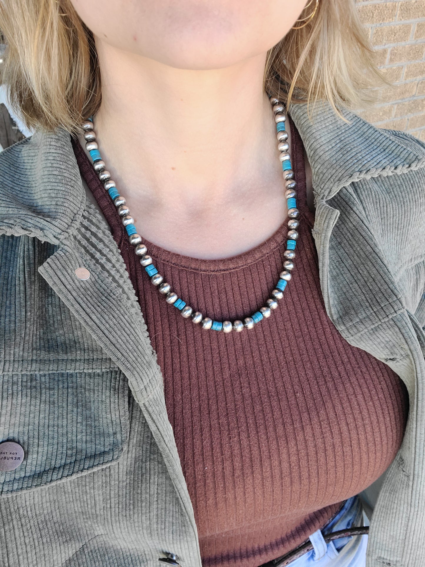 Navajo pearl and turquoise necklace 22 inches