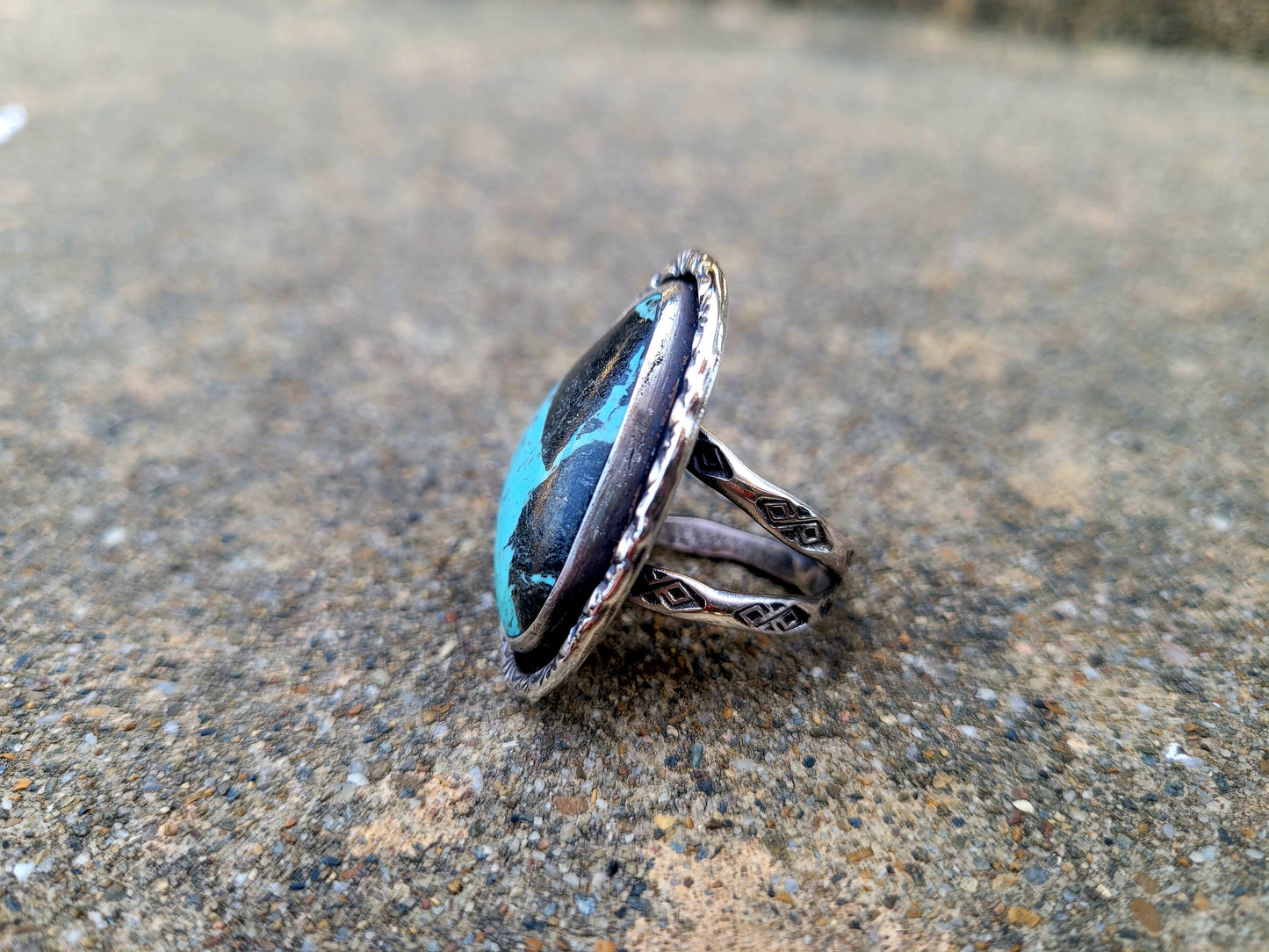 Black and blue turquoise ring size 8