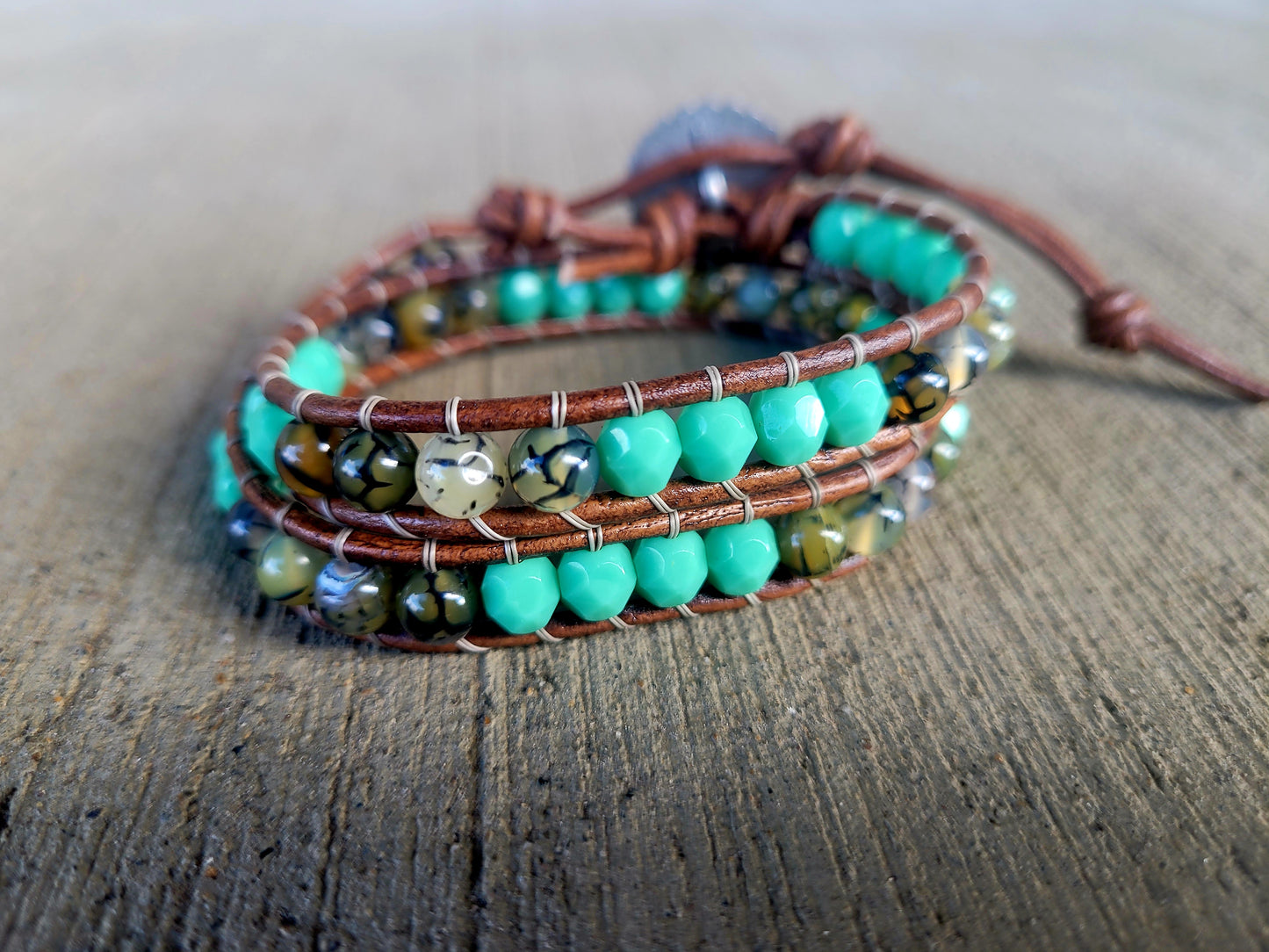 Turquoise Czech glass wrap bracelet