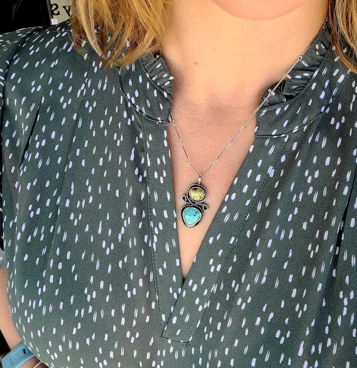 Green and Blue turquoise pendant