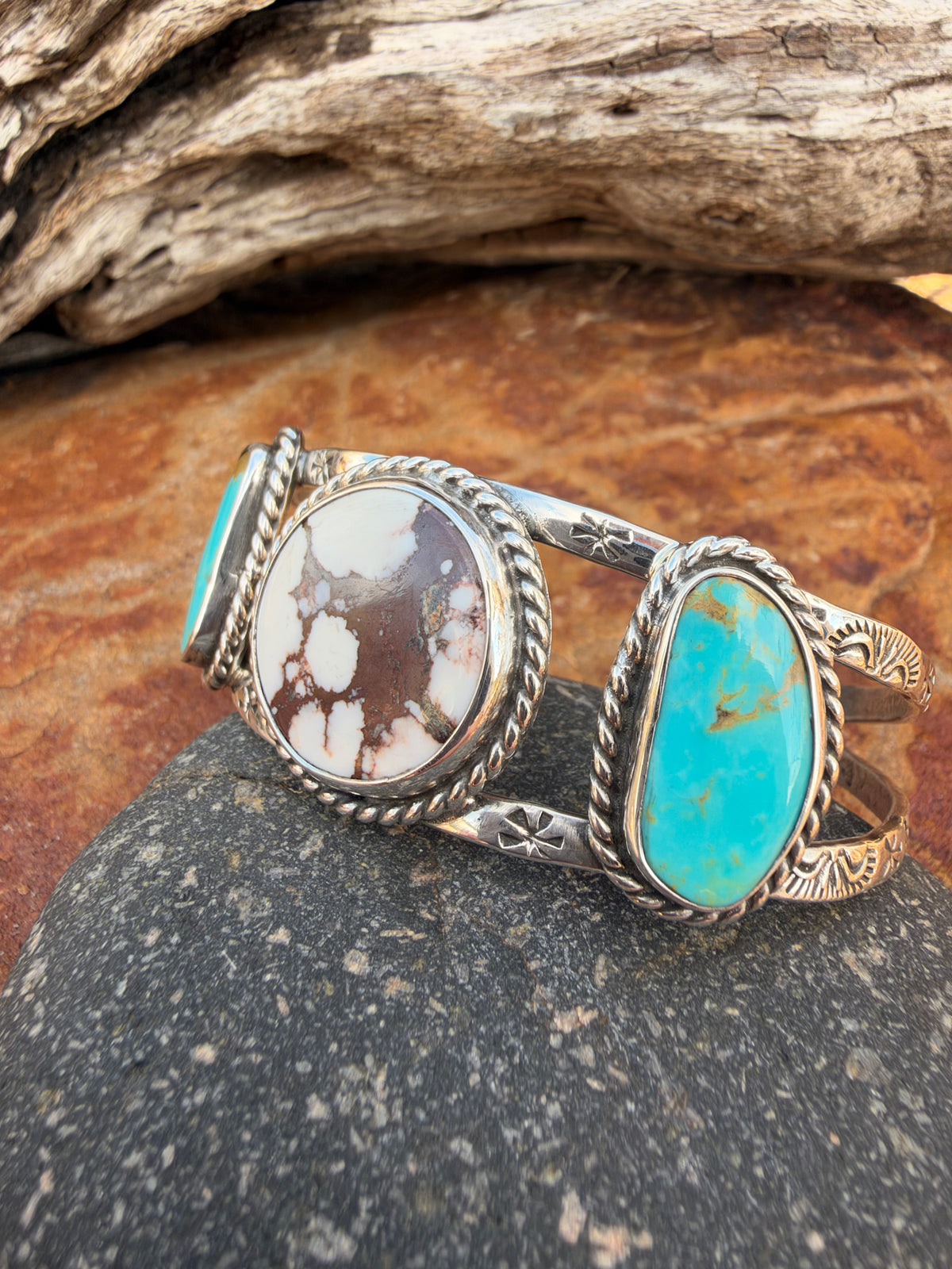 Wild and Blue - Hand stamped Turquoise Cuff