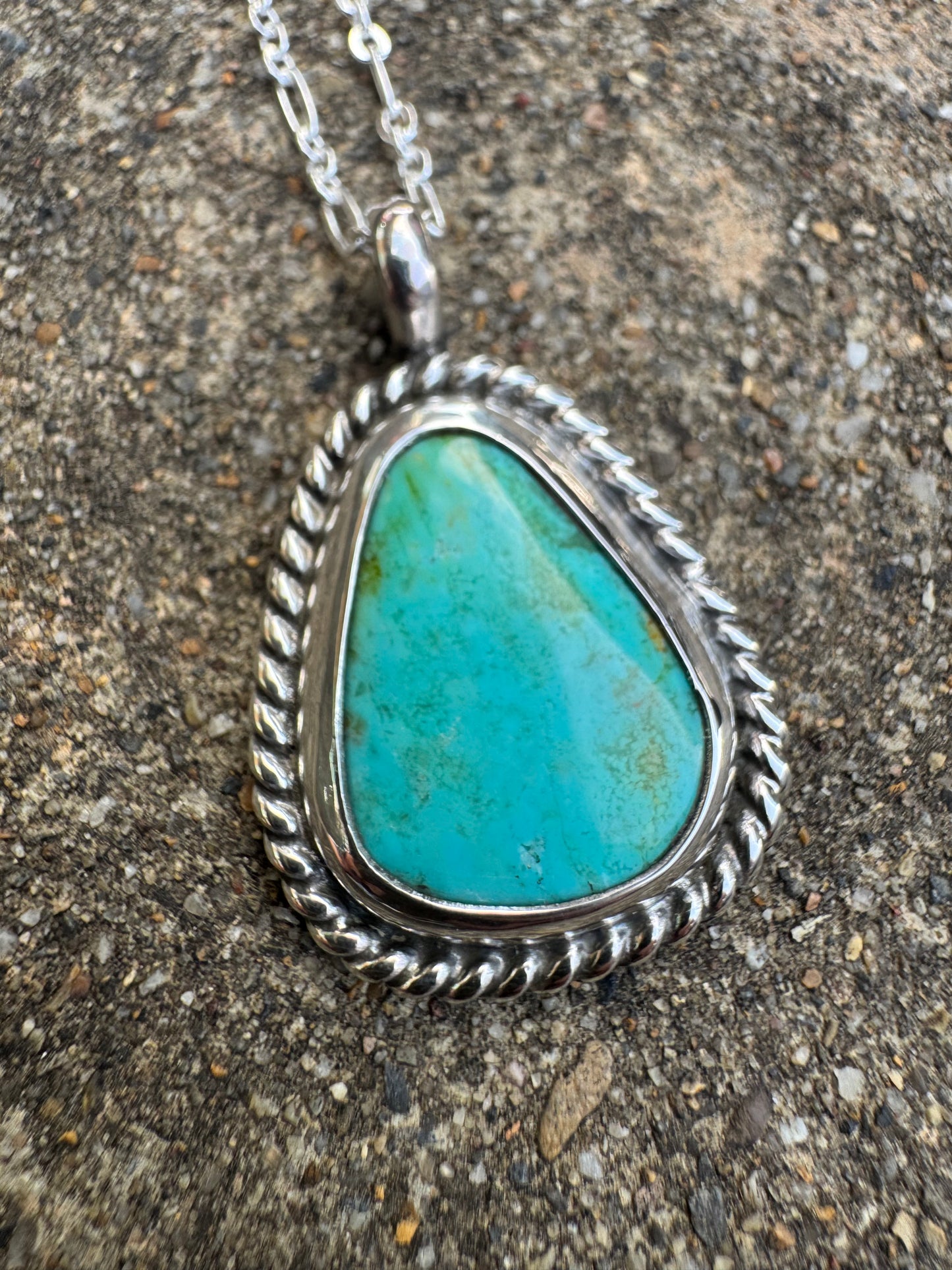 Tyrone turquoise chunky twist wire pendant