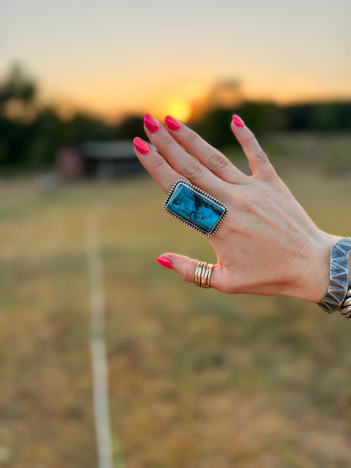 Blue Diamond Turquoise Statement ring size 7.5