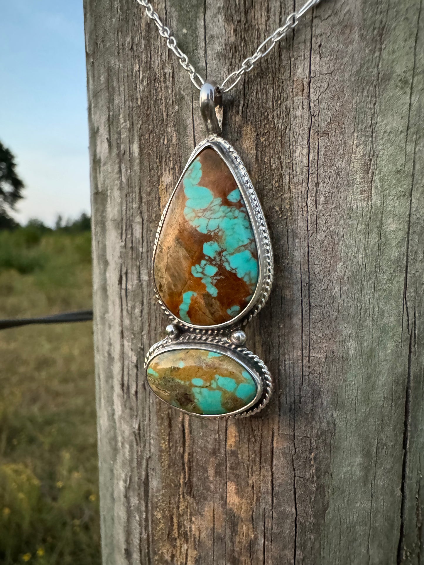 Two stone Tyrone turquoise pendant