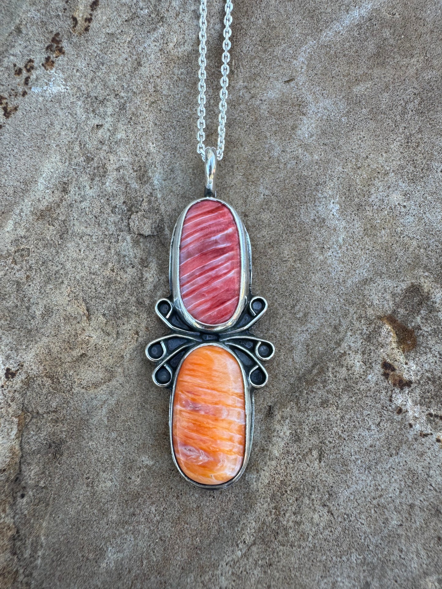 Two stone Spiny Oyster Necklace
