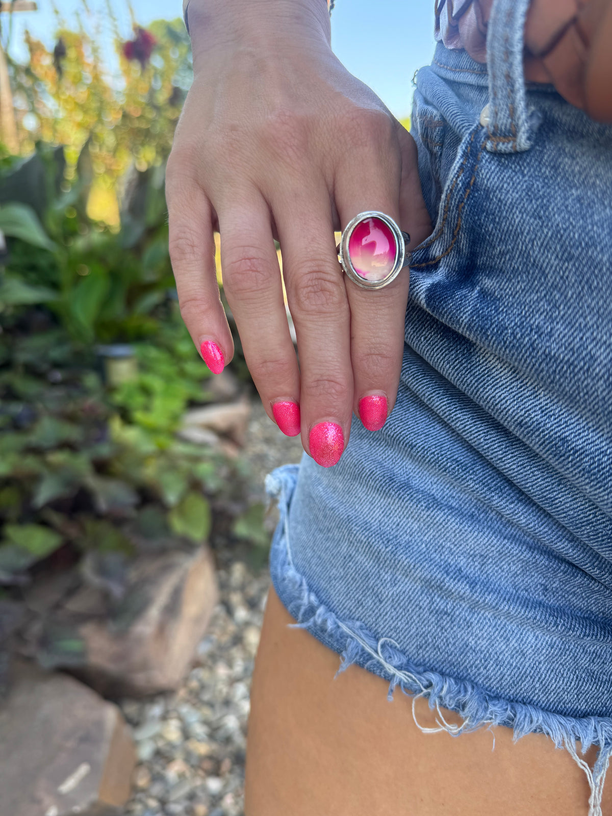 Pink Agate Glow Ring size 9