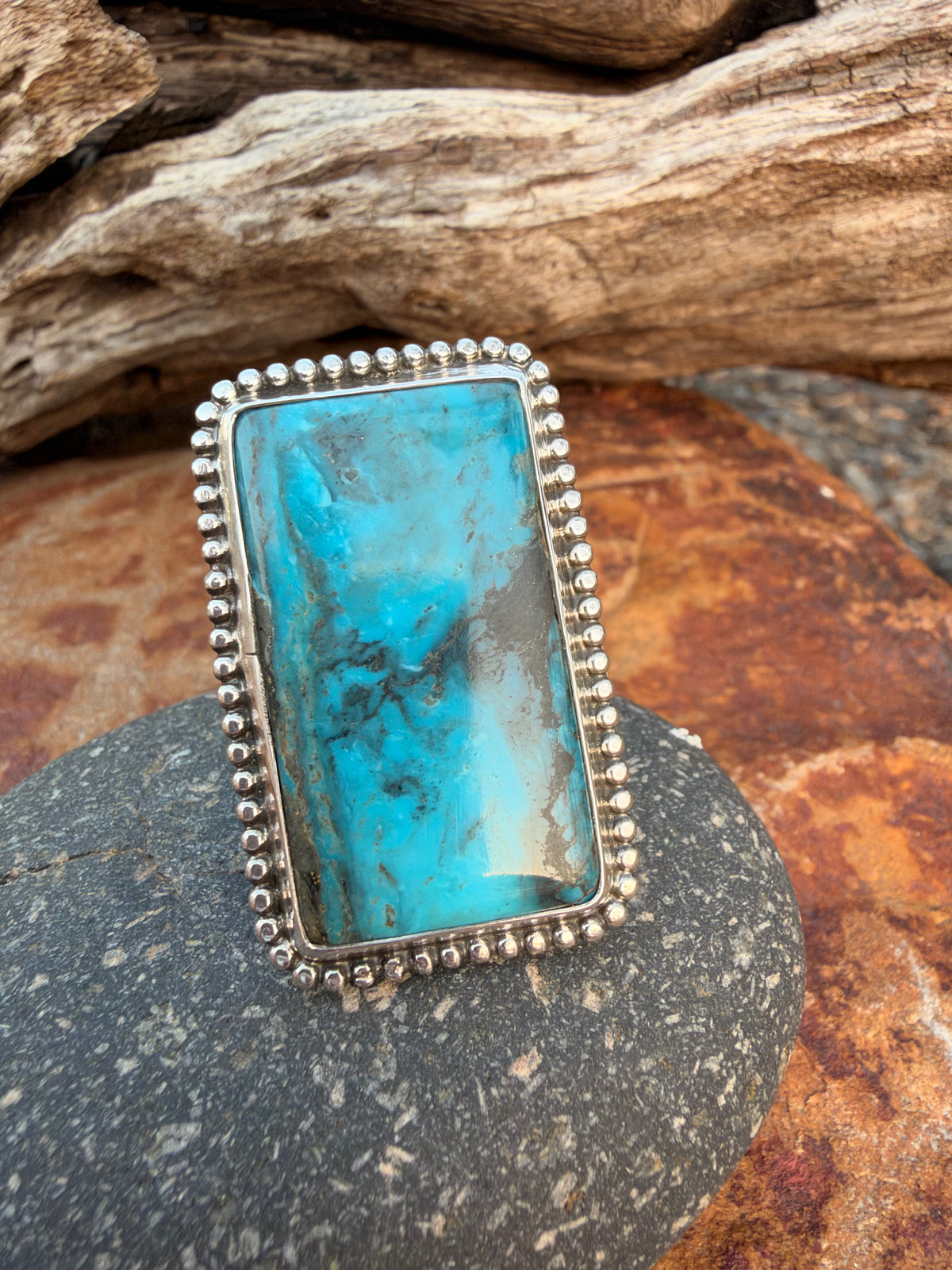 Blue Diamond Turquoise Statement ring size 7.5